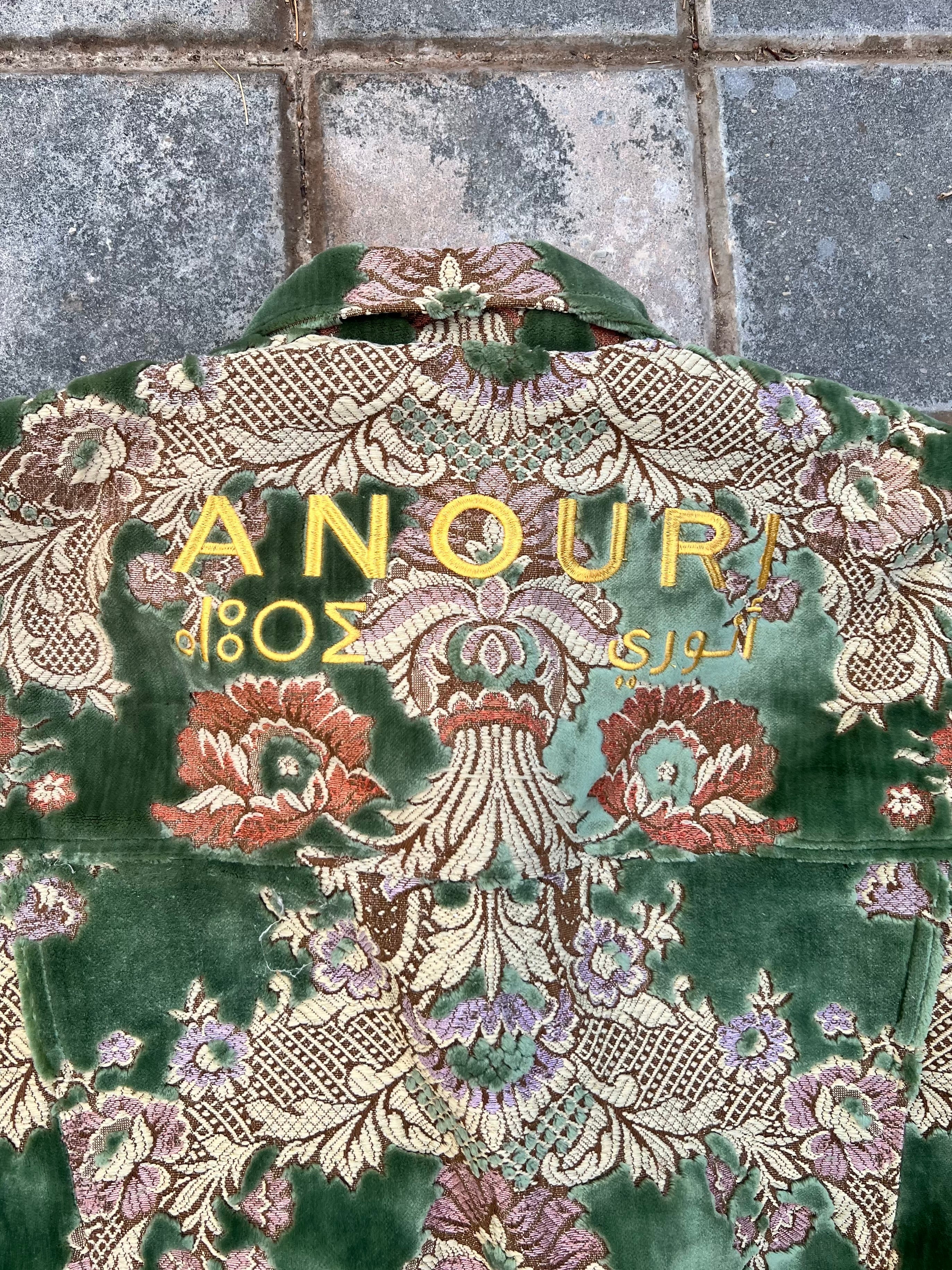 Moroccan hand made with unique design green color ,  carpet Jacket UNISEX