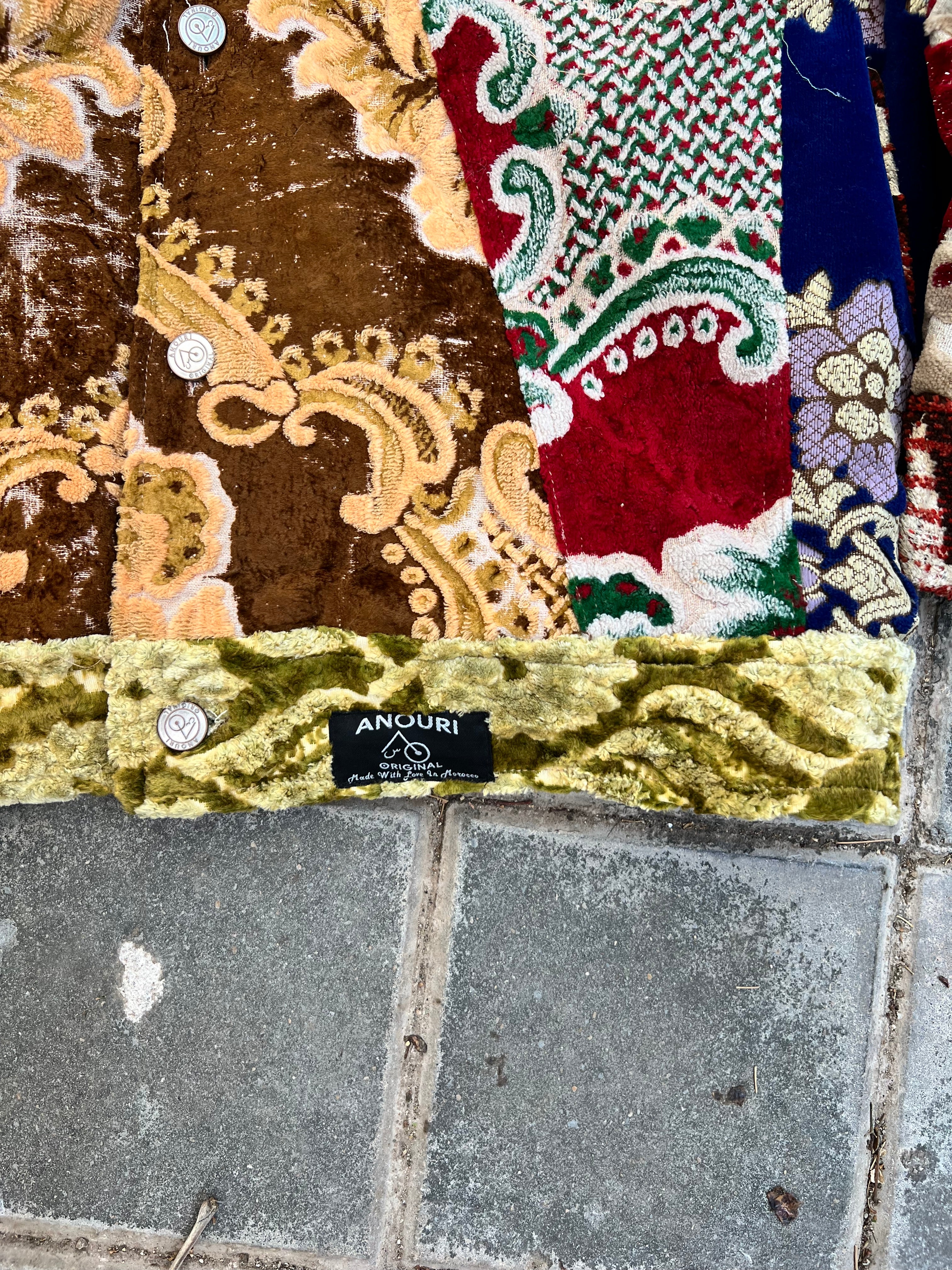 Moroccan hand made with unique patshwork design ,  carpet Jacket UNISEX