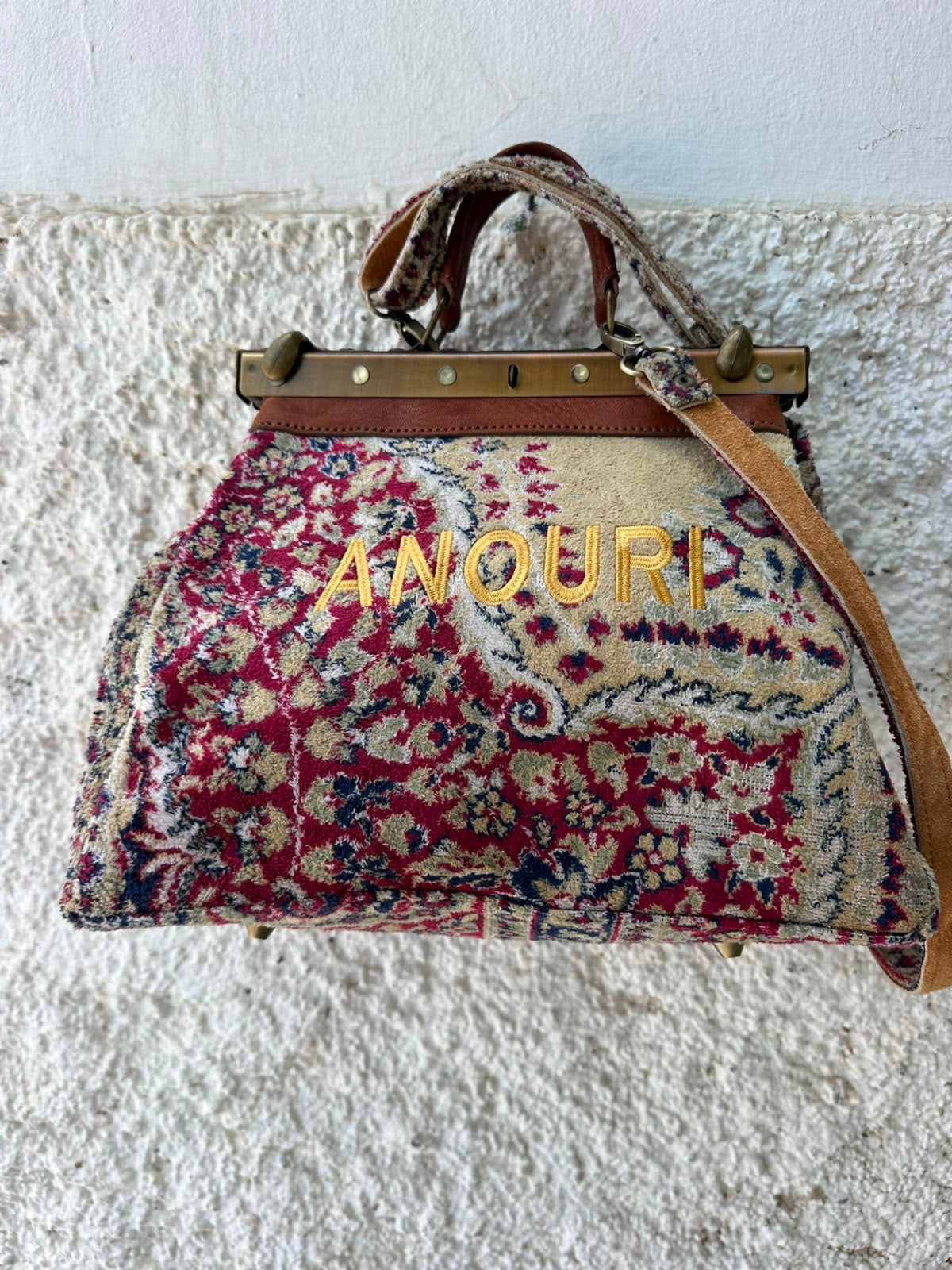 Anouri Original Emerald Heritage Frame mixed colour Carpet Bag