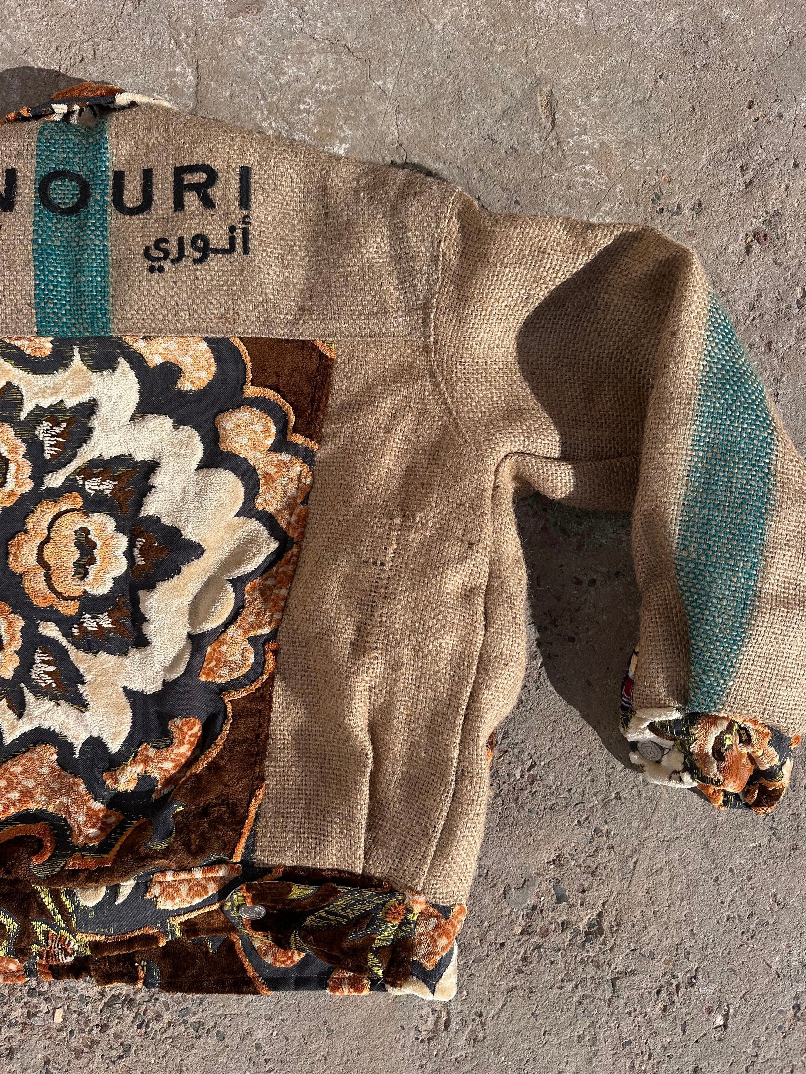 Moroccan hand made brown burlap Jacket UNISEX