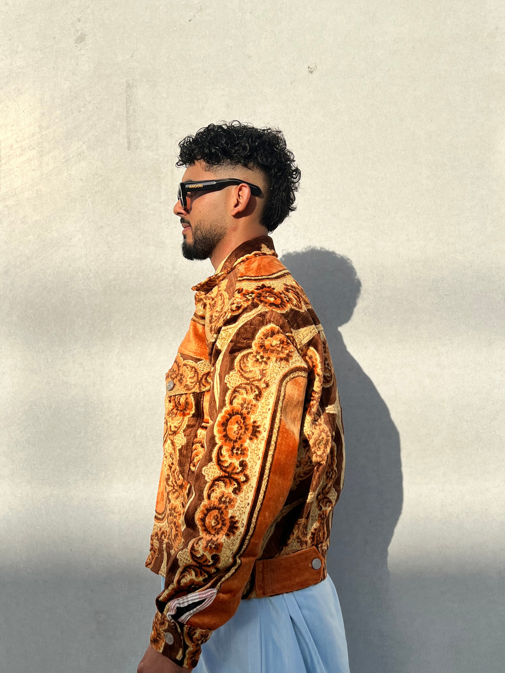 Moroccan hand made with unique light orange color,  carpet Jacket UNISEX