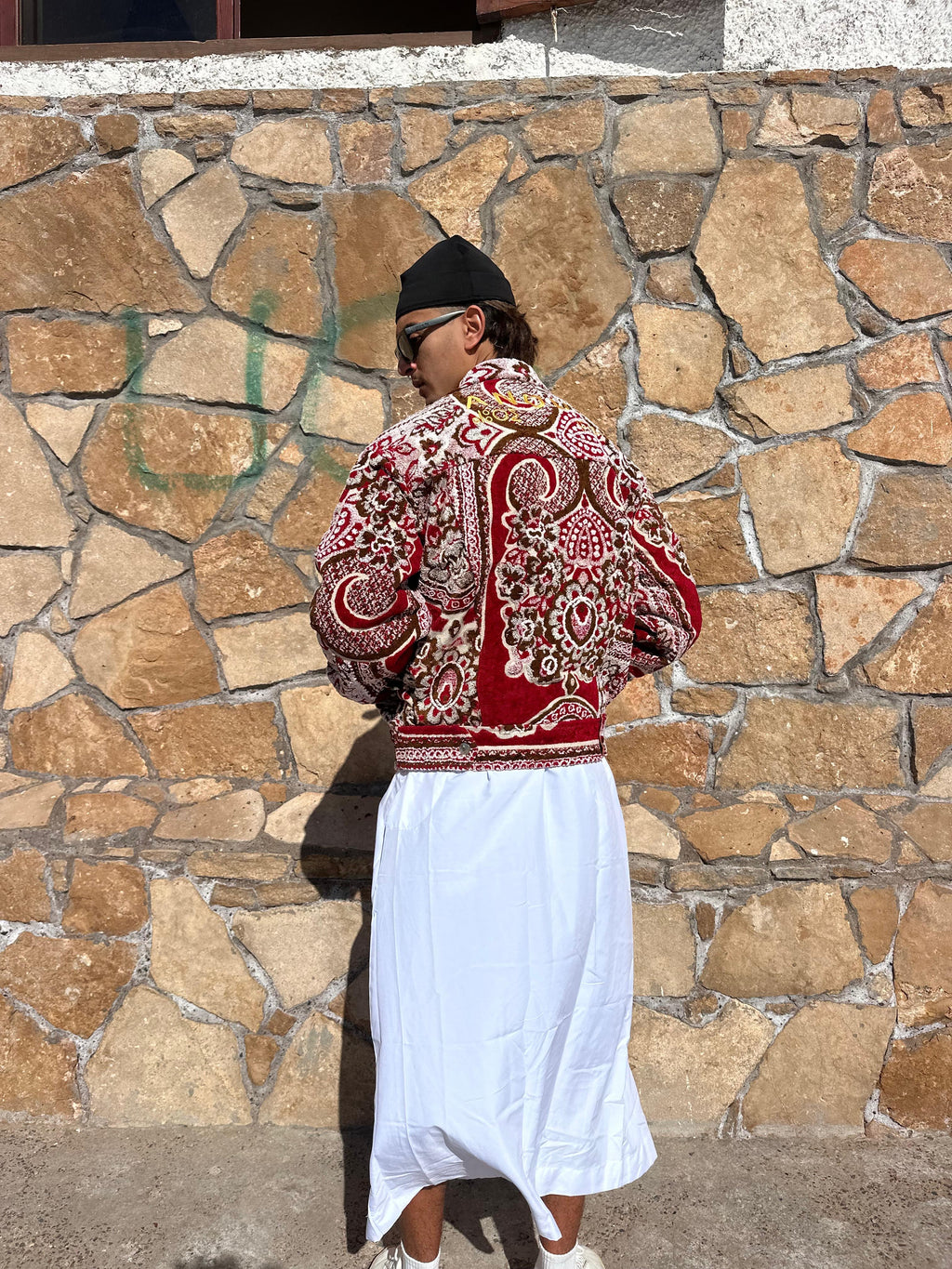 Moroccan hand made with unique red color,  carpet Jacket UNISEX