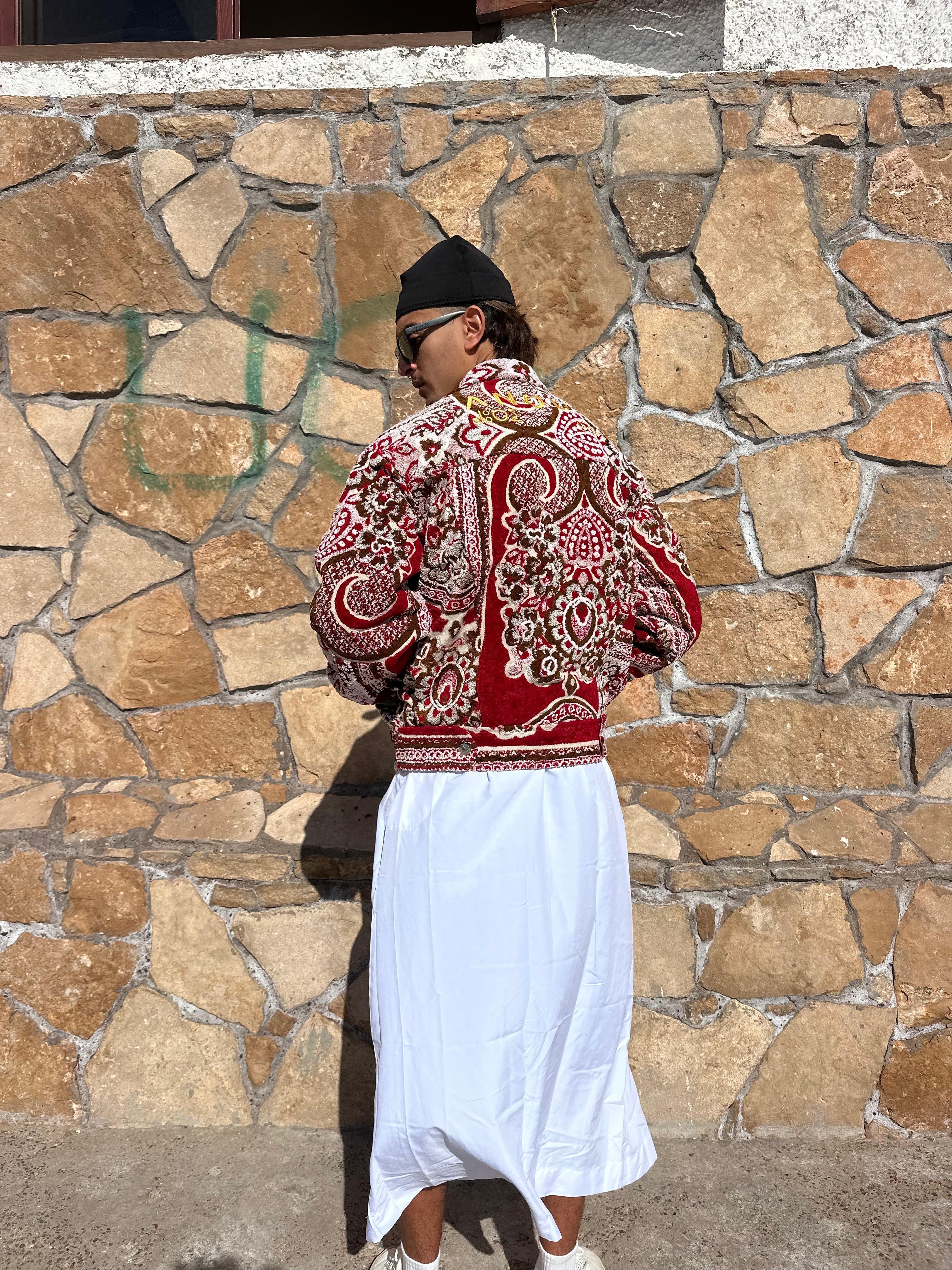 Moroccan hand made with unique red color,  carpet Jacket UNISEX