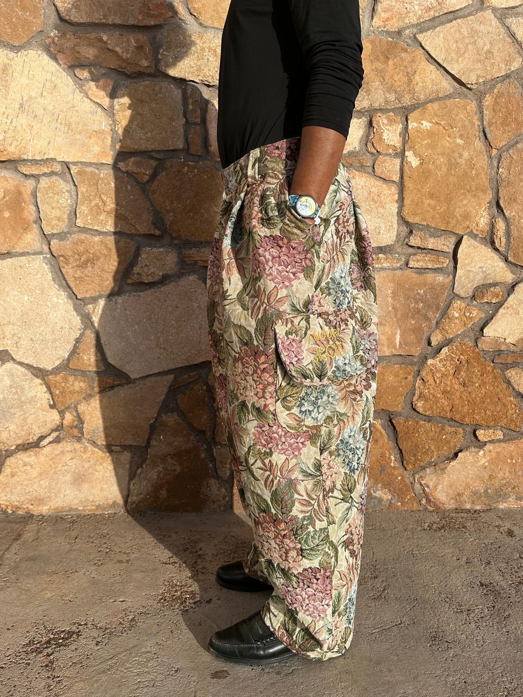Anouris Original PANT with wide legs with two pockets  side unique colorful flower print “Carpet” UNISEX