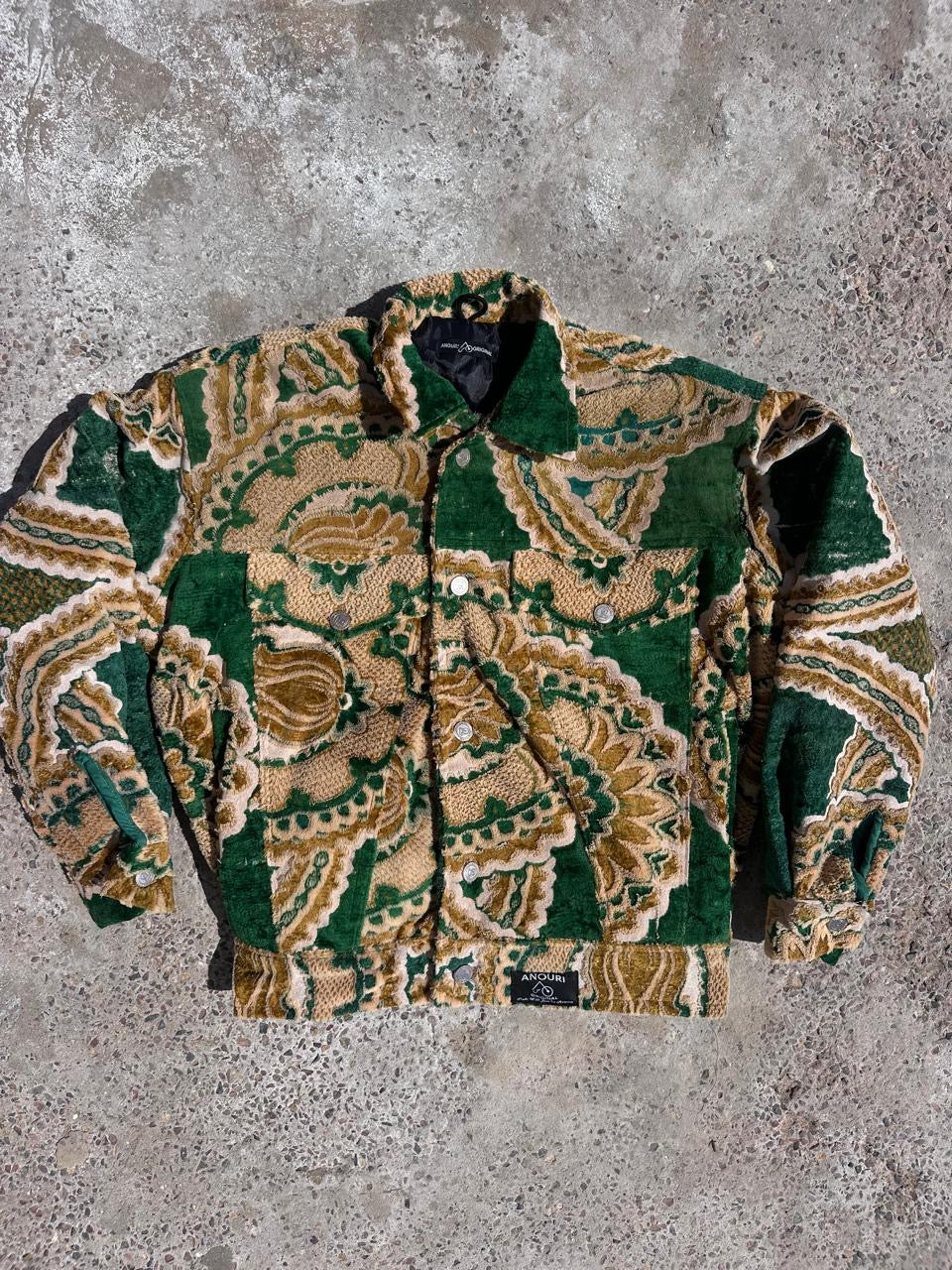 Moroccan hand made with unique green and yellow color,  carpet Jacket UNISEX