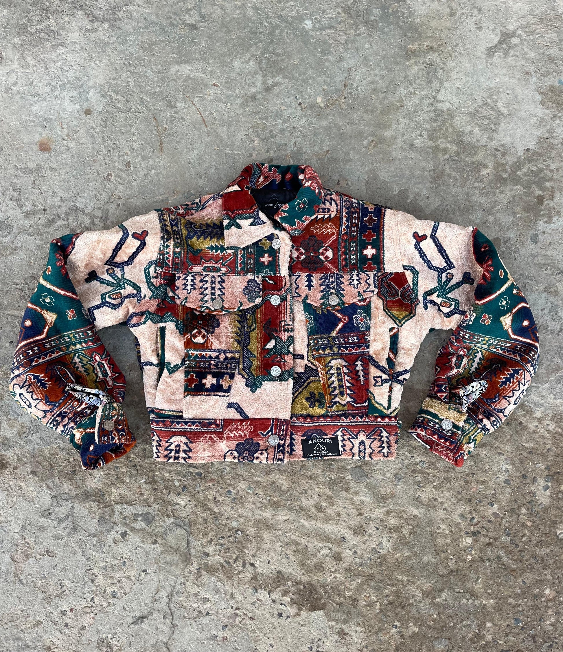 Moroccan hand made colorful and unique designs short carpet Jacket for female