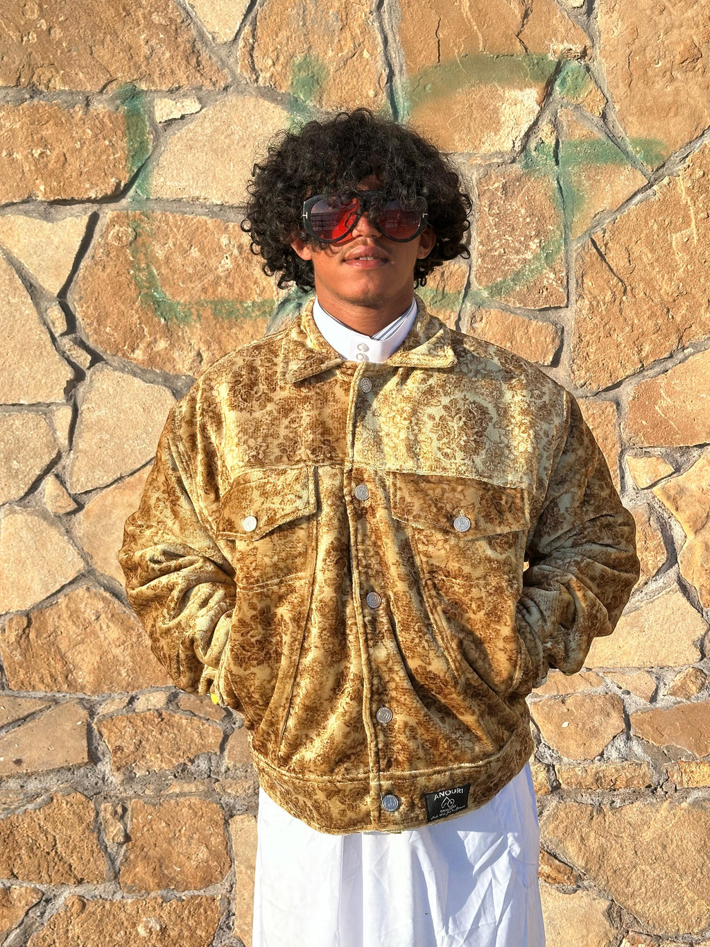 Moroccan hand made with unique brown and yellow color,  carpet Jacket UNISEX