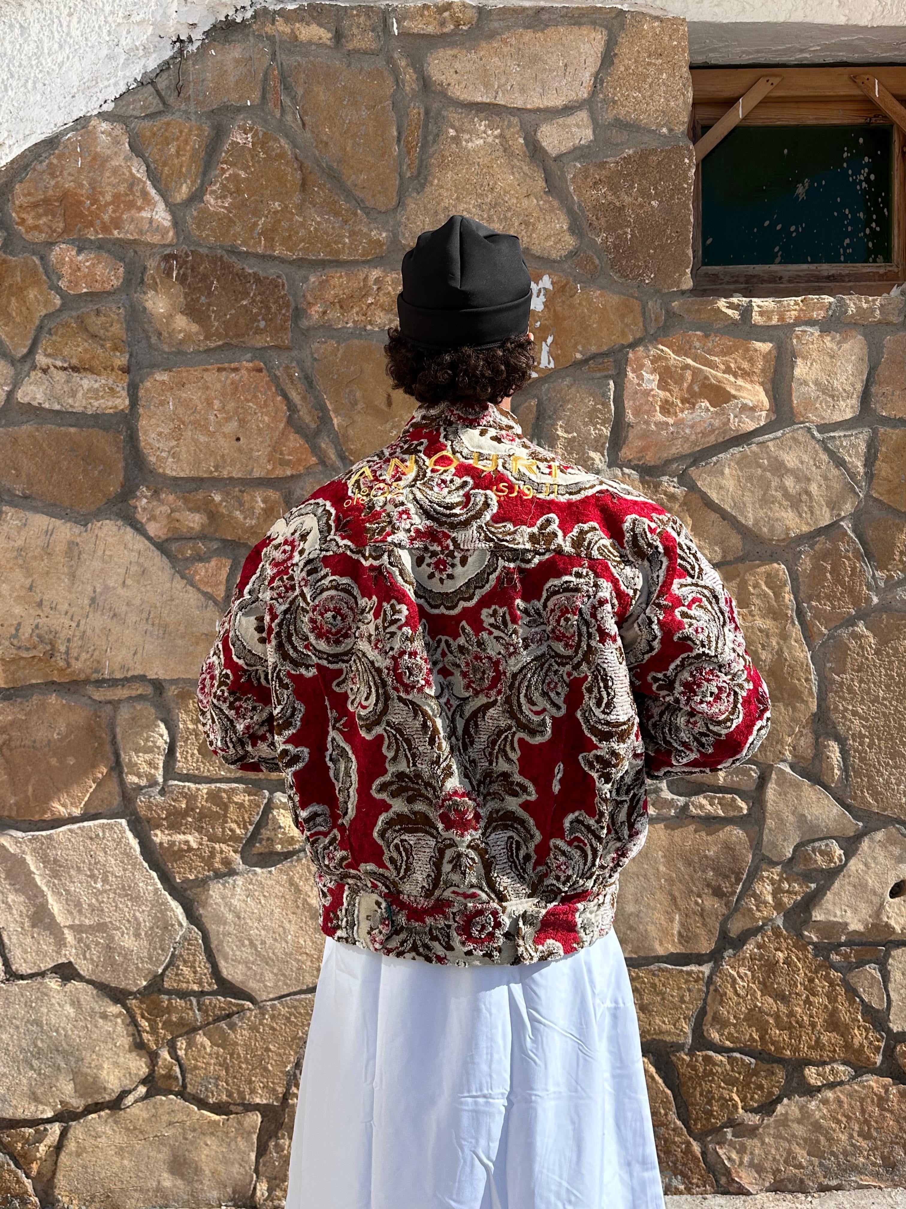 Moroccan hand made with unique red color,  carpet Jacket UNISEX