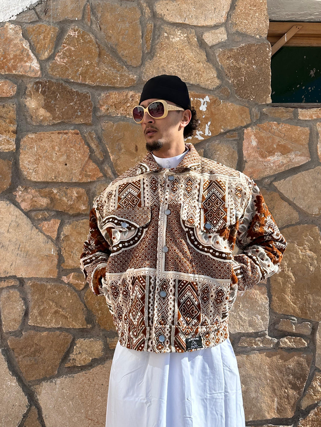 Moroccan hand made with unique orange color,  carpet Jacket UNISEX