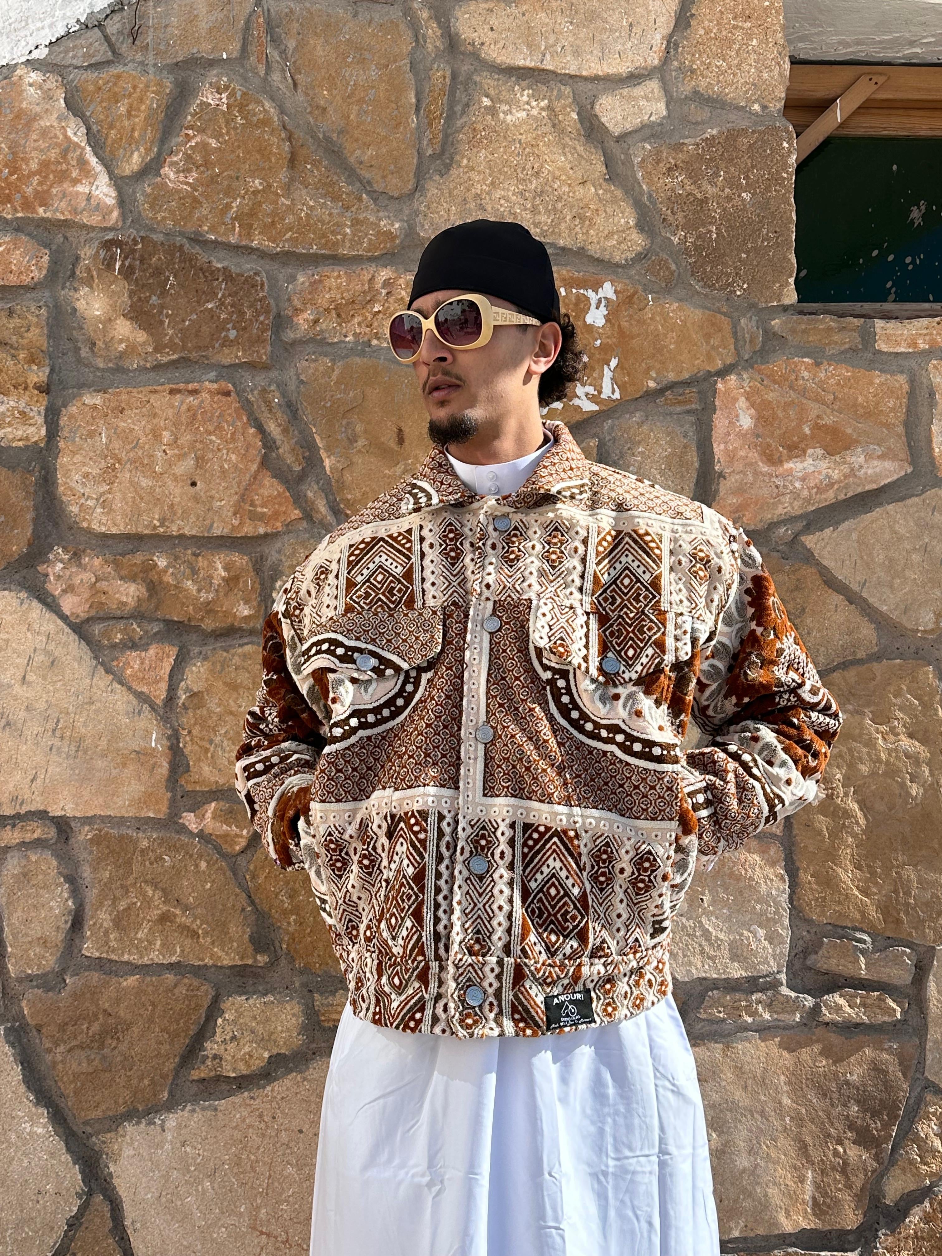 Moroccan hand made with unique orange color,  carpet Jacket UNISEX