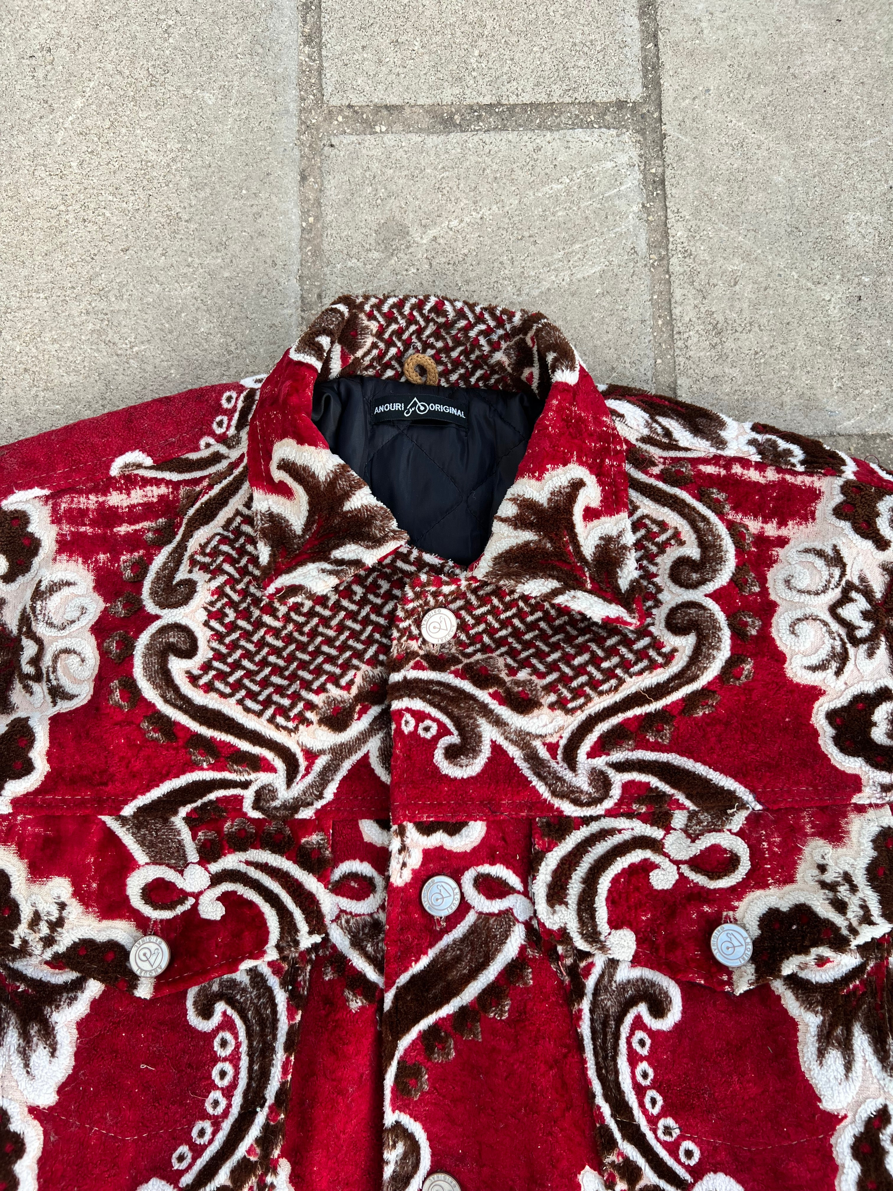 Moroccan hand made with unique red and brown color,  carpet Jacket UNISEX