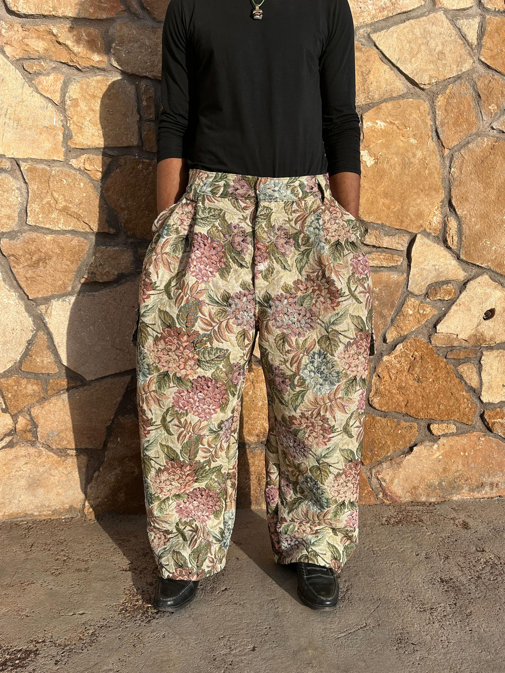 Anouris Original PANT with wide legs with two pockets  side unique colorful flower print “Carpet” UNISEX