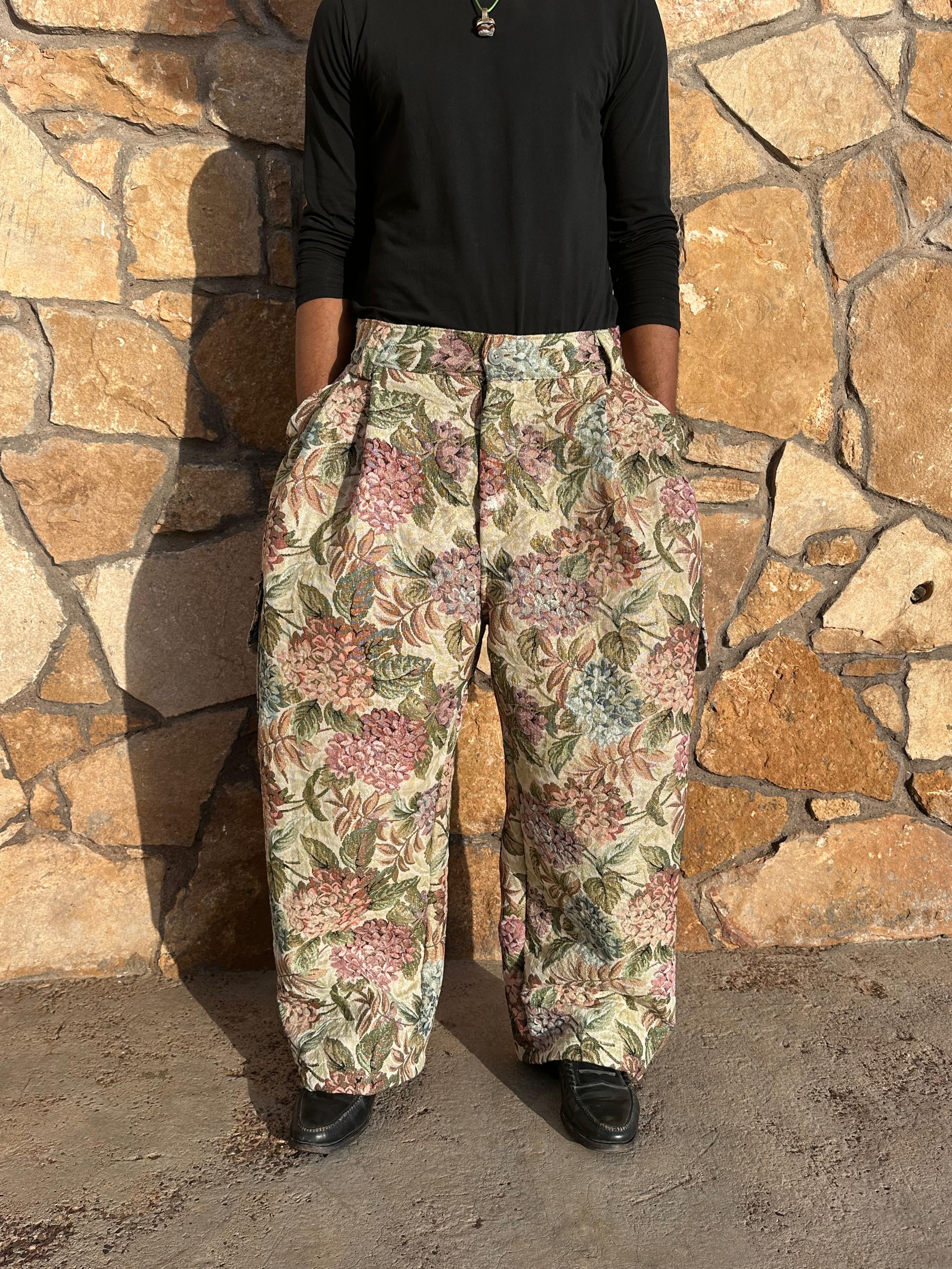 Anouris Original PANT with wide legs with two pockets  side unique colorful flower print “Carpet” UNISEX