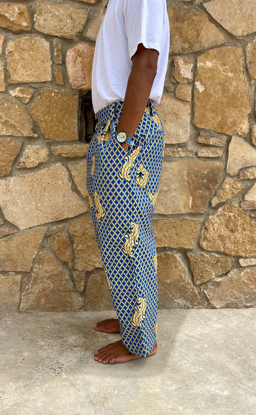 Anouris Original PANT with wide legs blue print “Carpet” UNISEX