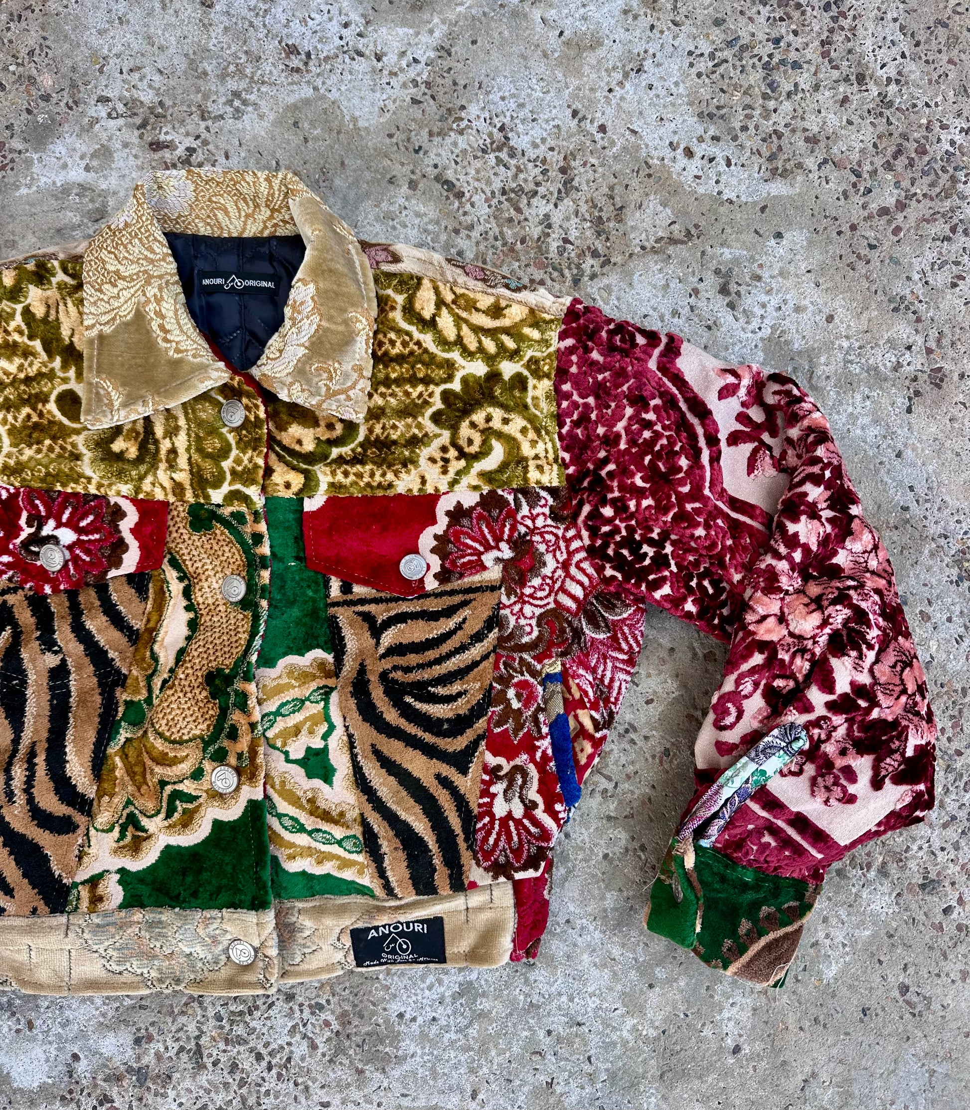 Moroccan hand made patchwork 3 with unique designs short carpet Jacket for female