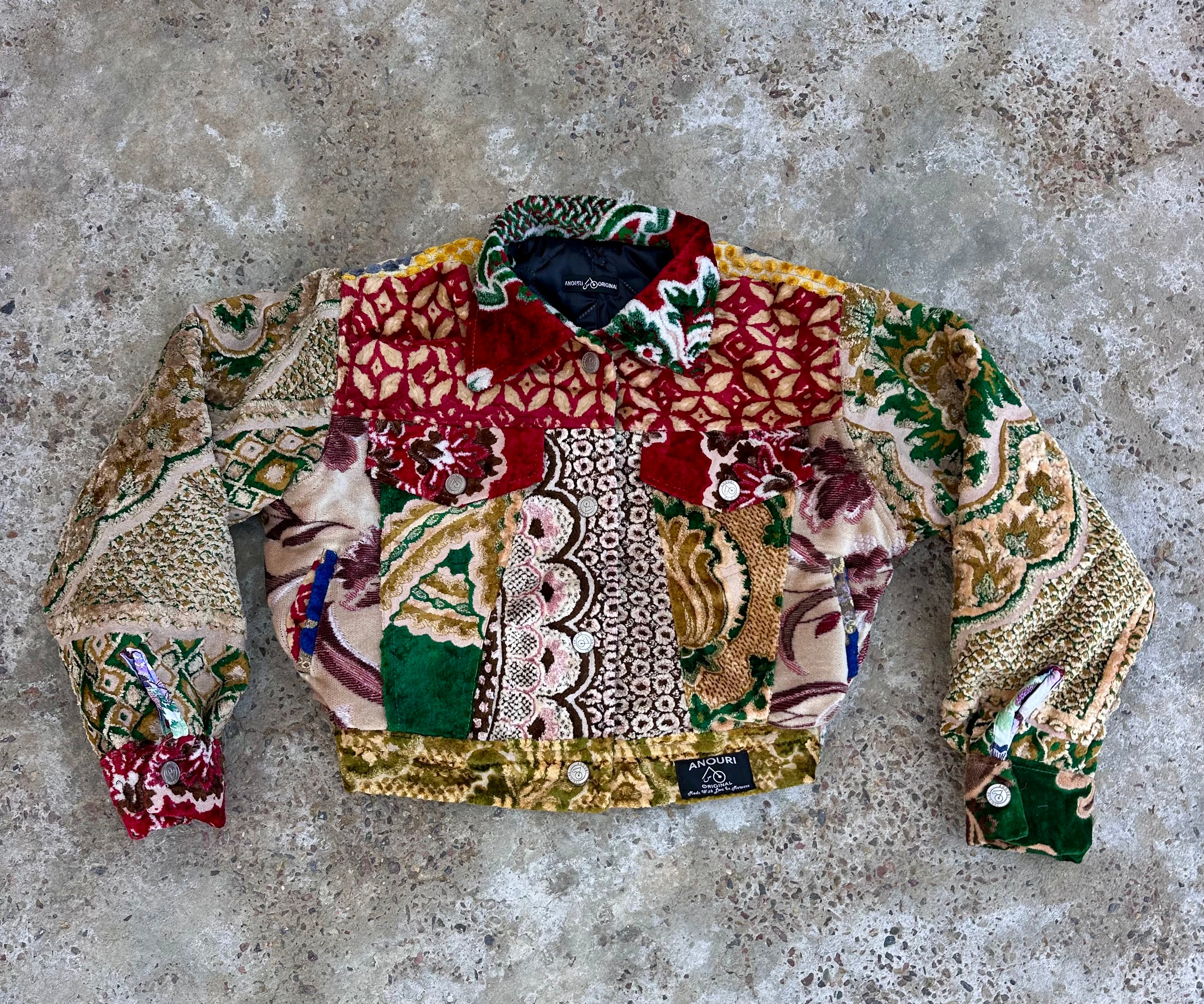Moroccan hand made patchwork 5 with unique designs short carpet Jacket for female