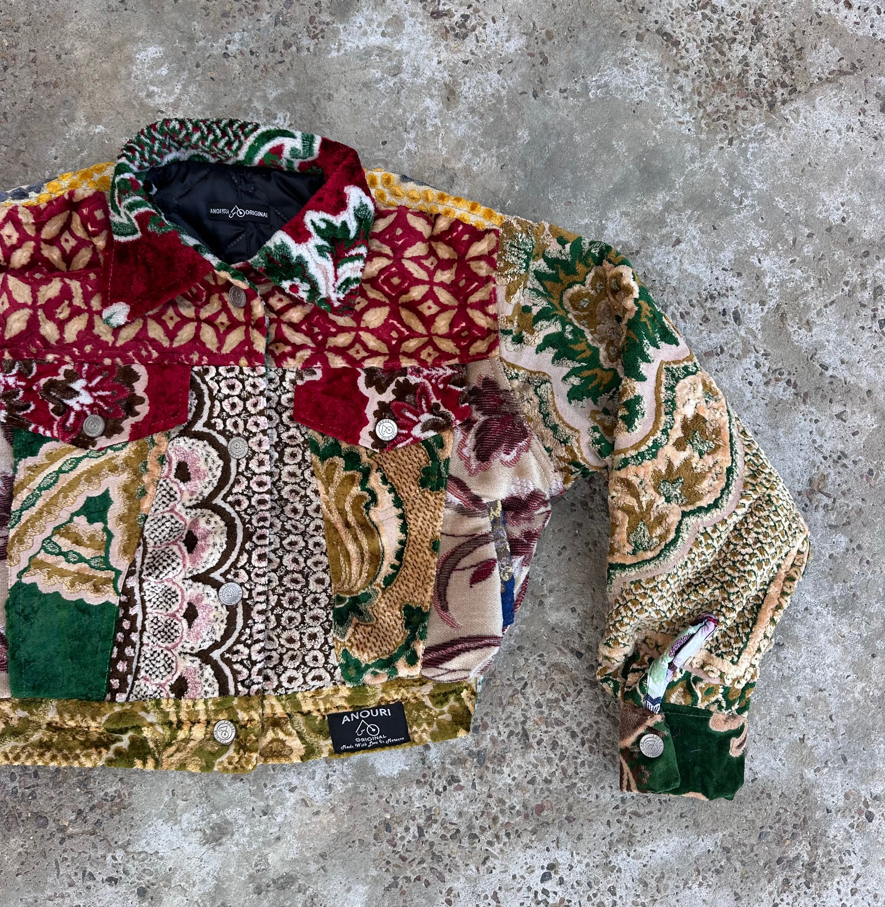 Moroccan hand made patchwork 5 with unique designs short carpet Jacket for female