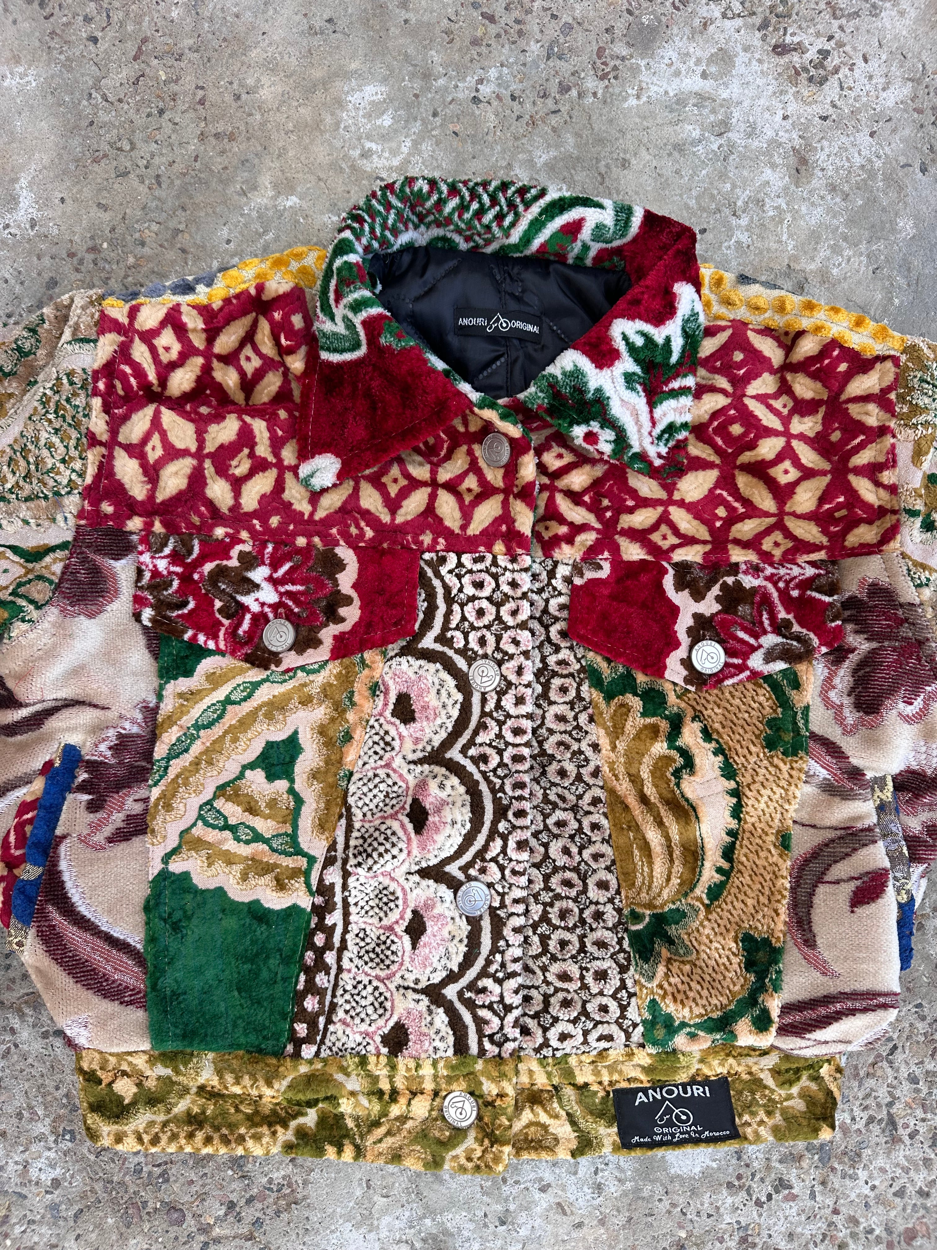 Moroccan hand made patchwork 5 with unique designs short carpet Jacket for female