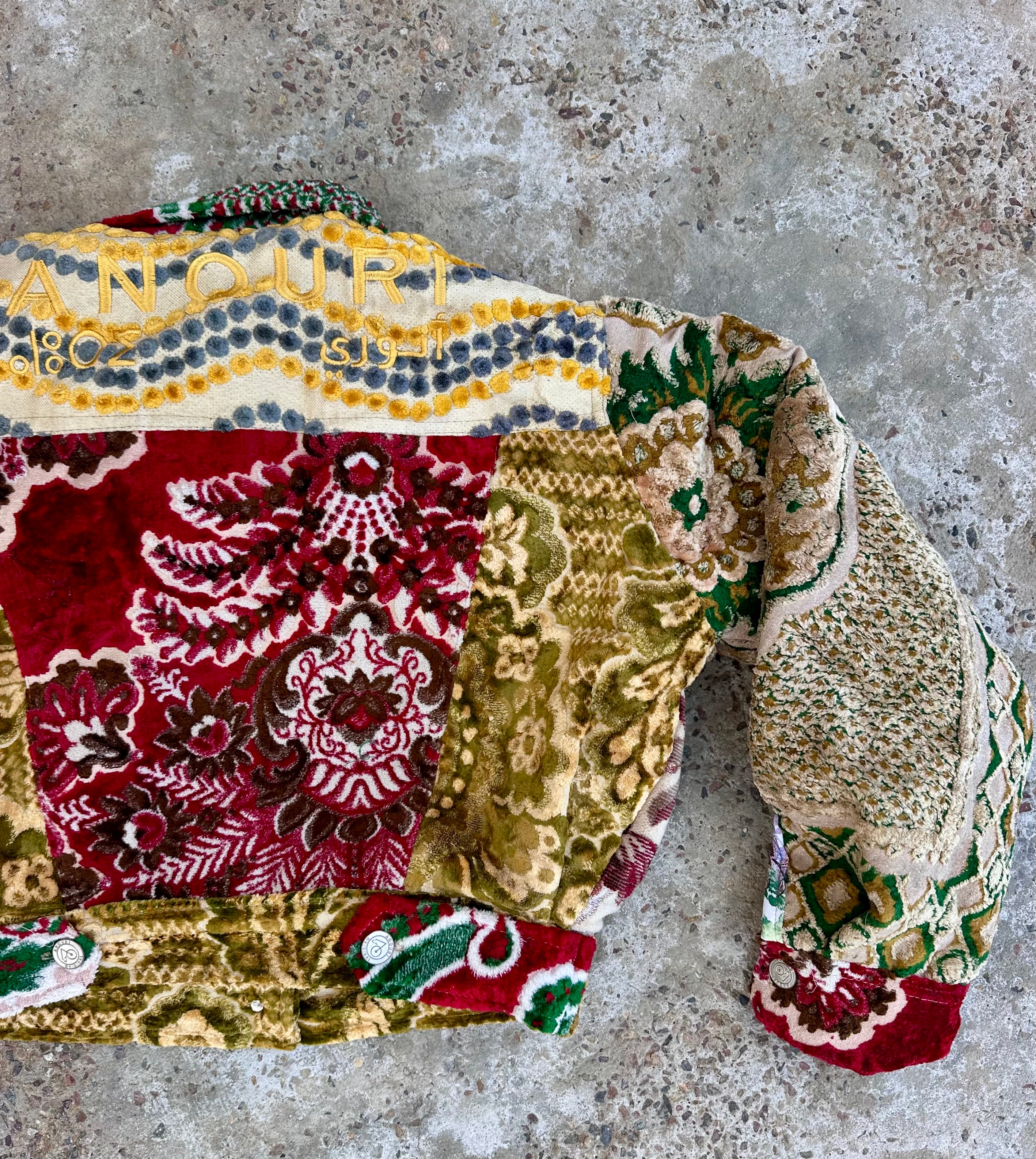 Moroccan hand made patchwork 5 with unique designs short carpet Jacket for female