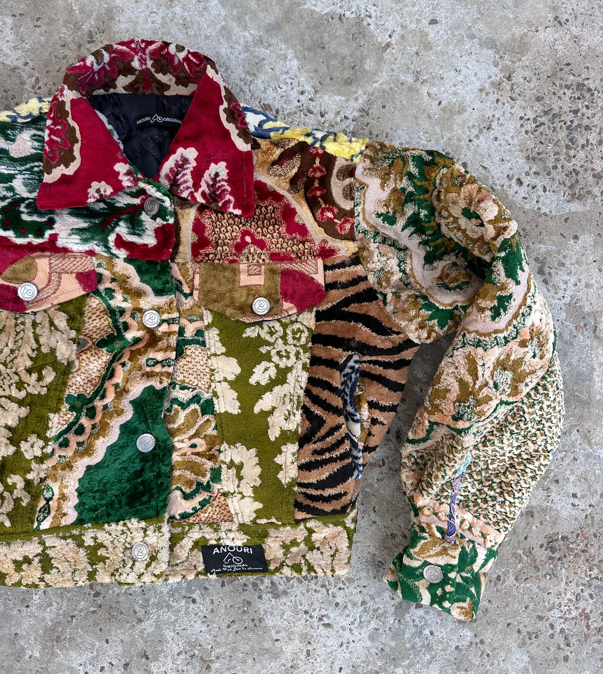 Moroccan hand made patchwork 6 with unique designs short carpet Jacket for female