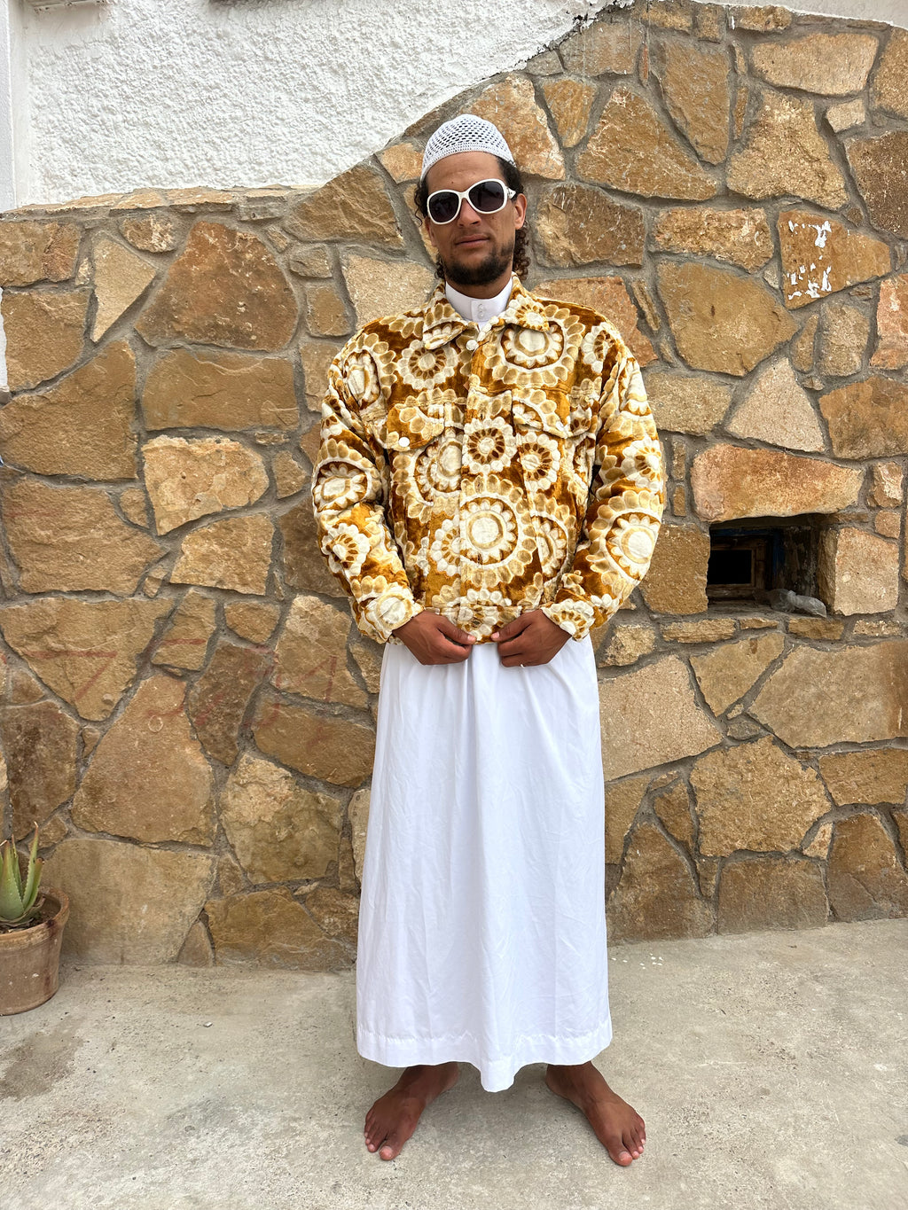 Moroccan hand made Gold and white carpet Jacket UNISEX