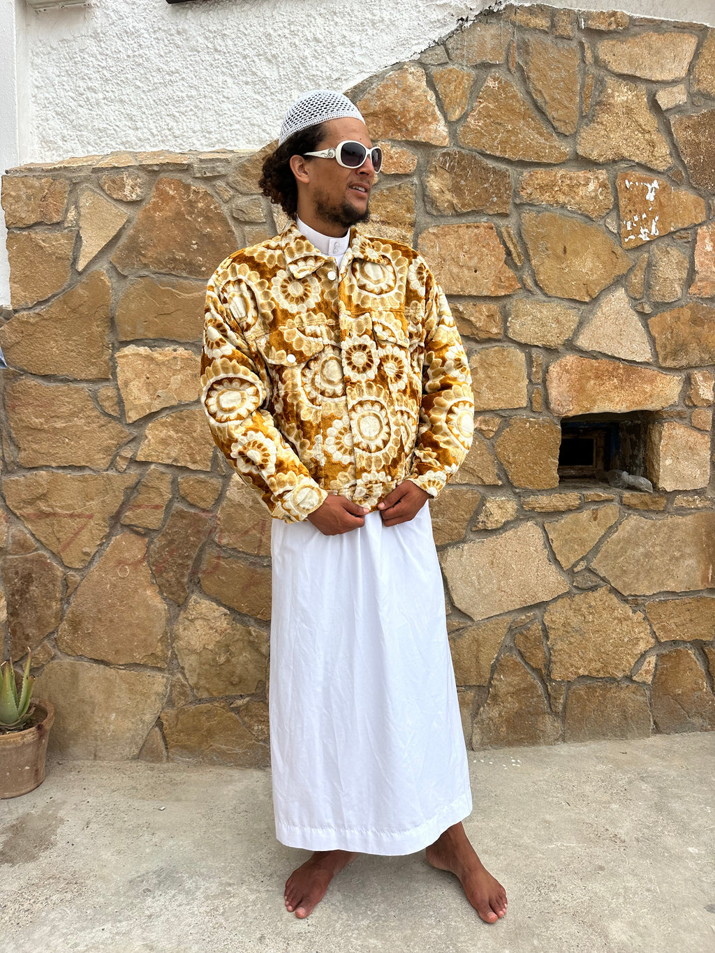 Moroccan hand made Gold and white carpet Jacket UNISEX