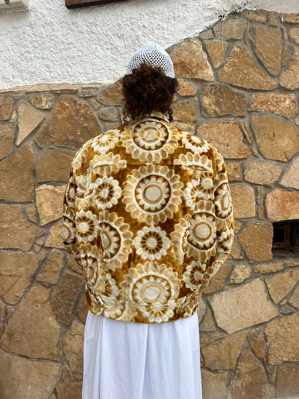 Moroccan hand made Gold and white carpet Jacket UNISEX
