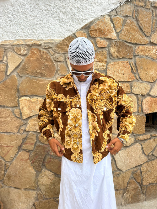 Moroccan hand made brown and yellow carpet Jacket UNISEX