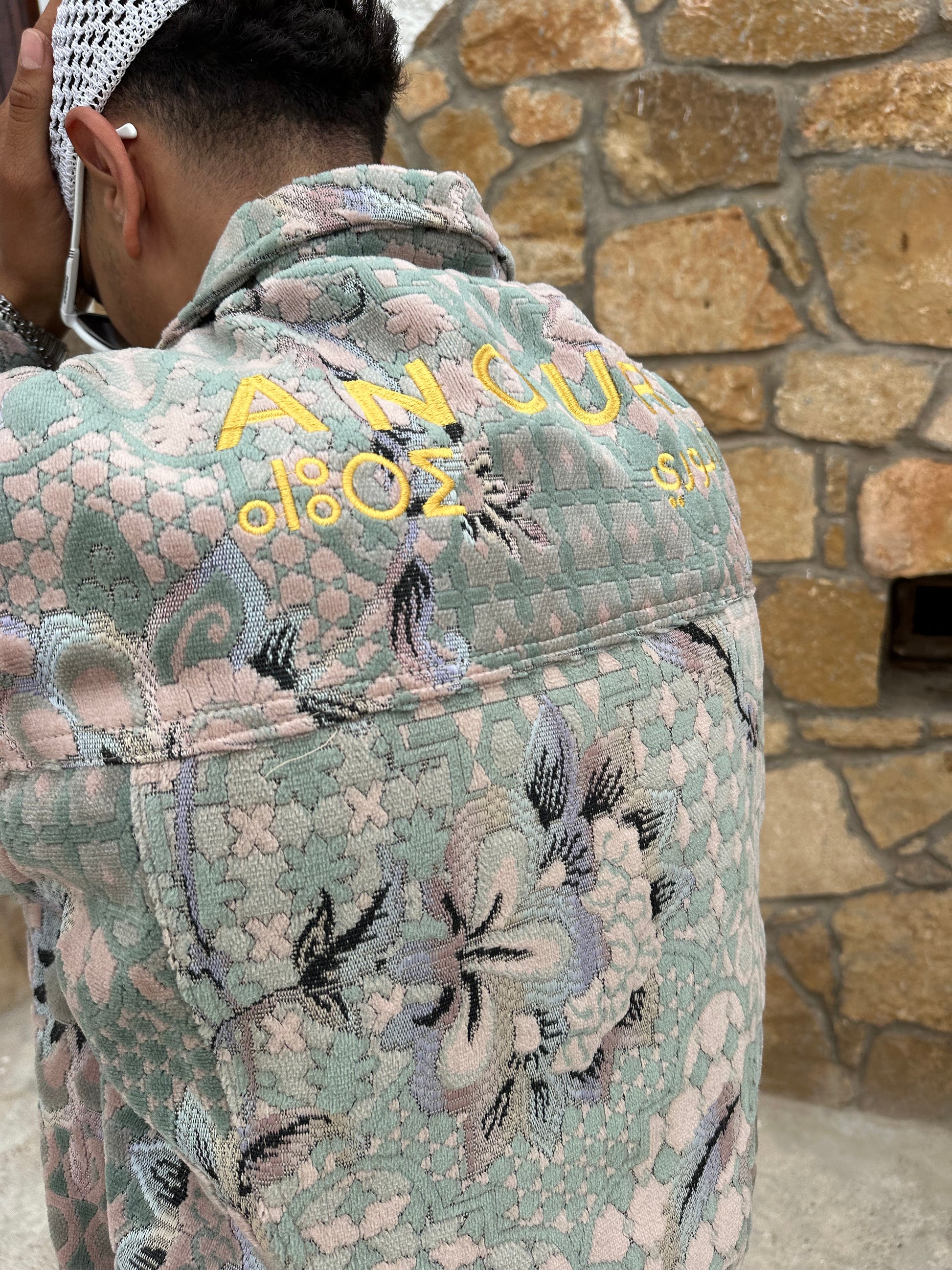 Moroccan hand made light bleu carpet Jacket UNISEX