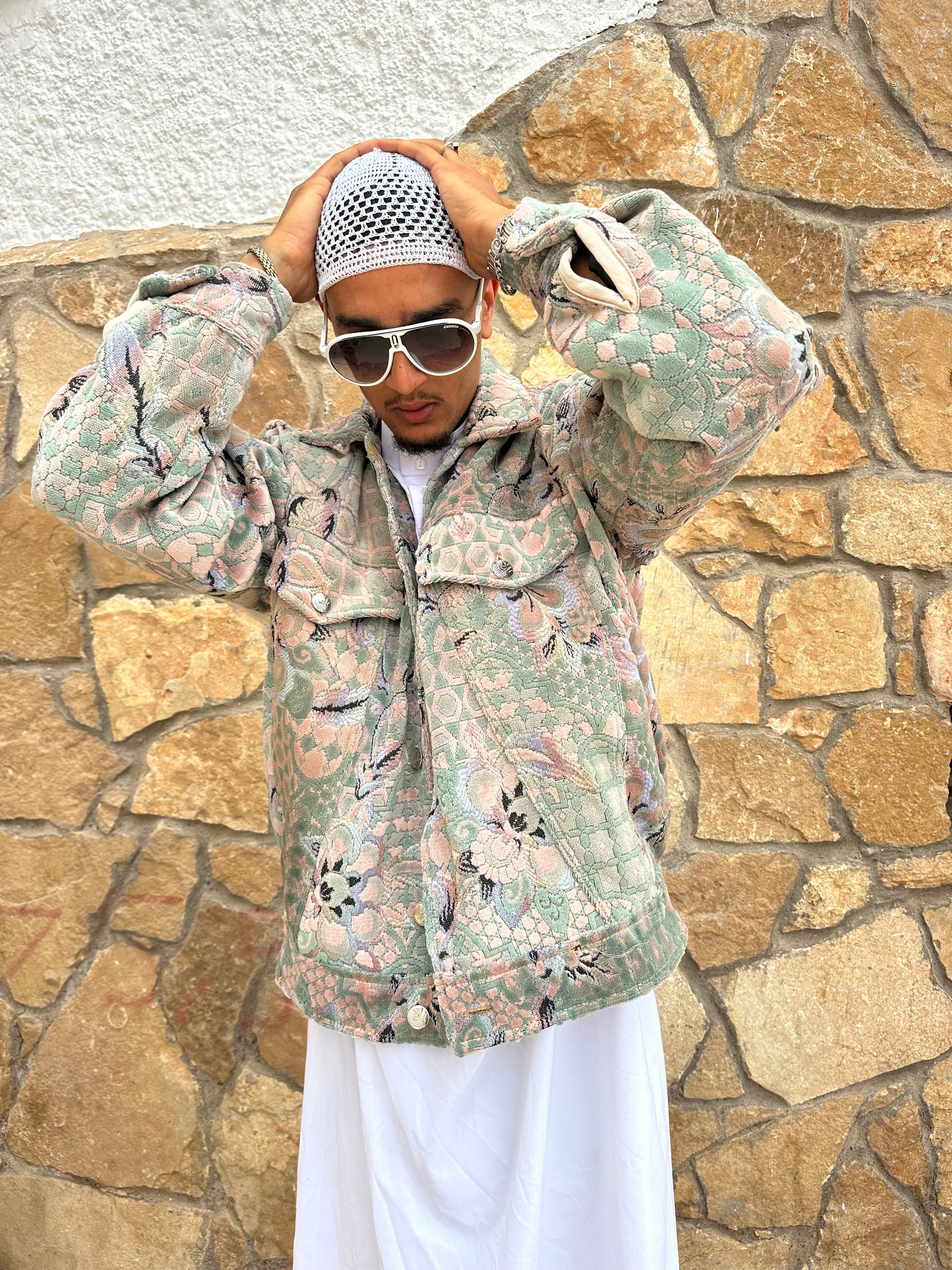 Moroccan hand made light bleu carpet Jacket UNISEX