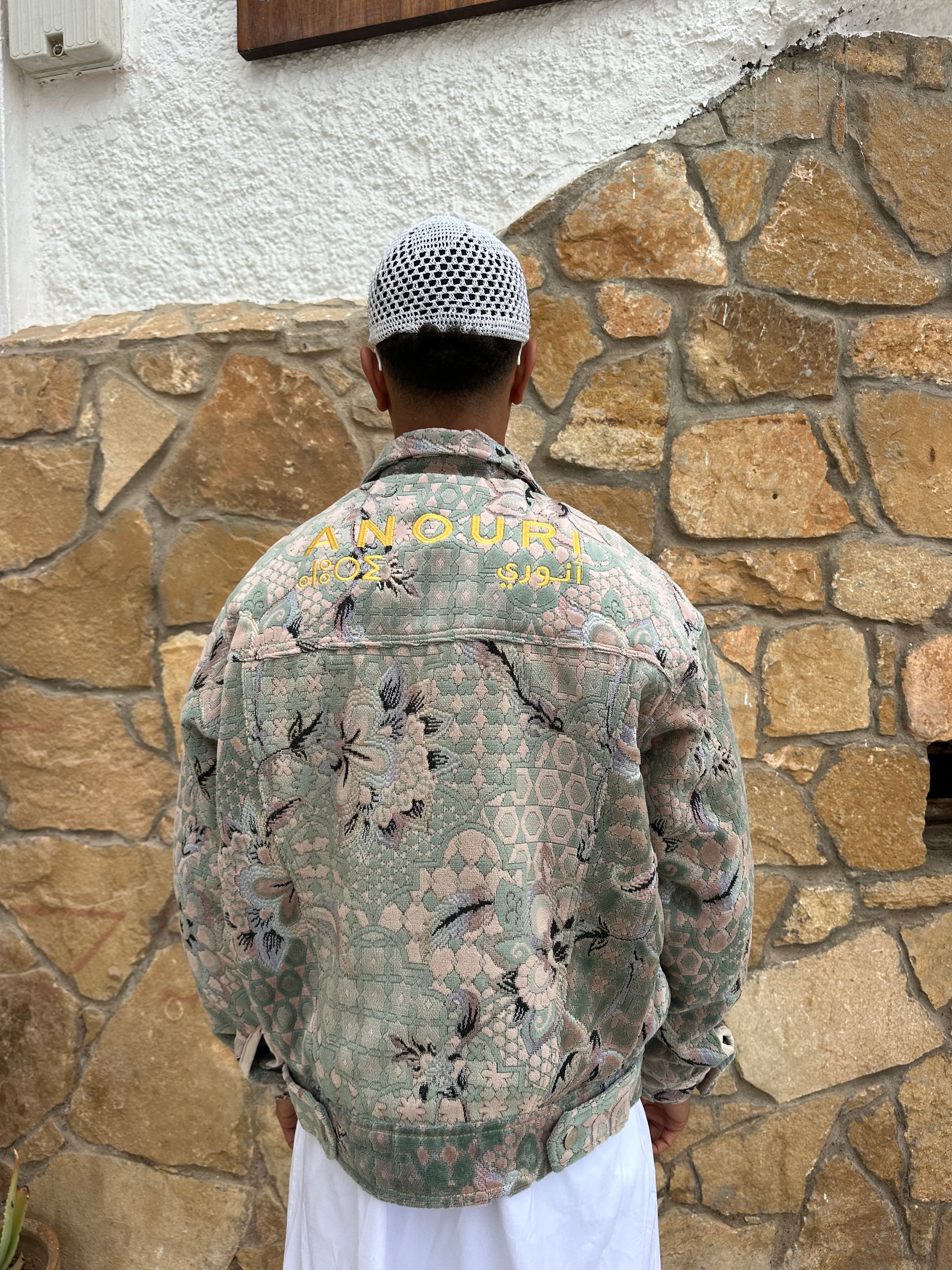 Moroccan hand made light bleu carpet Jacket UNISEX