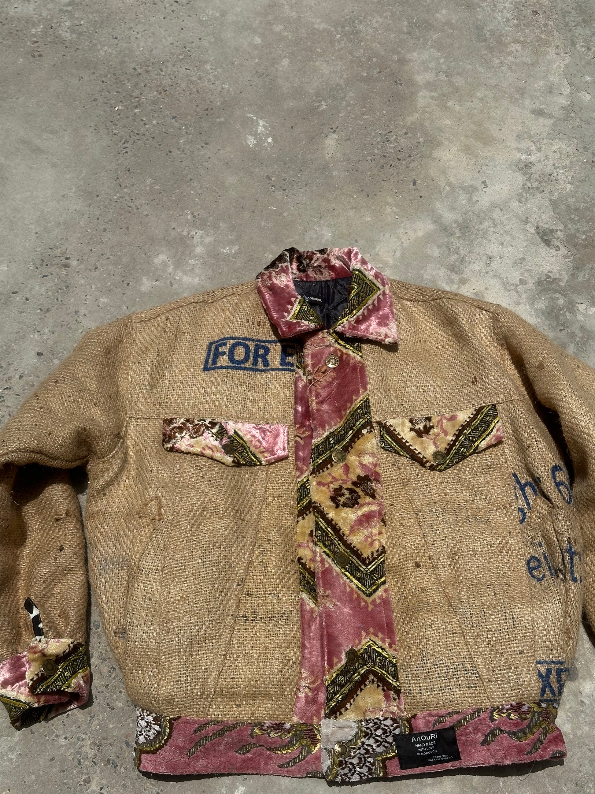 Moroccan hand made Pink burlap Jacket UNISEX