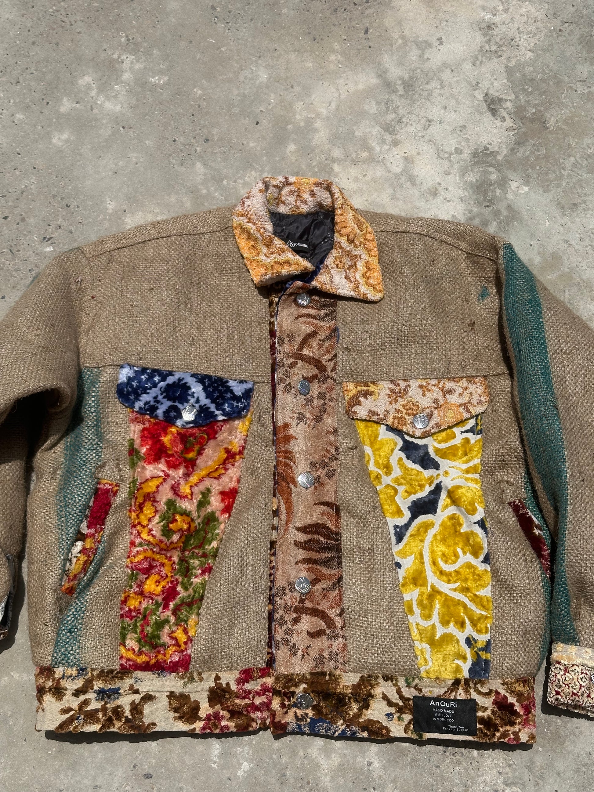 Moroccan hand made patchwork burlap Jacket UNISEX