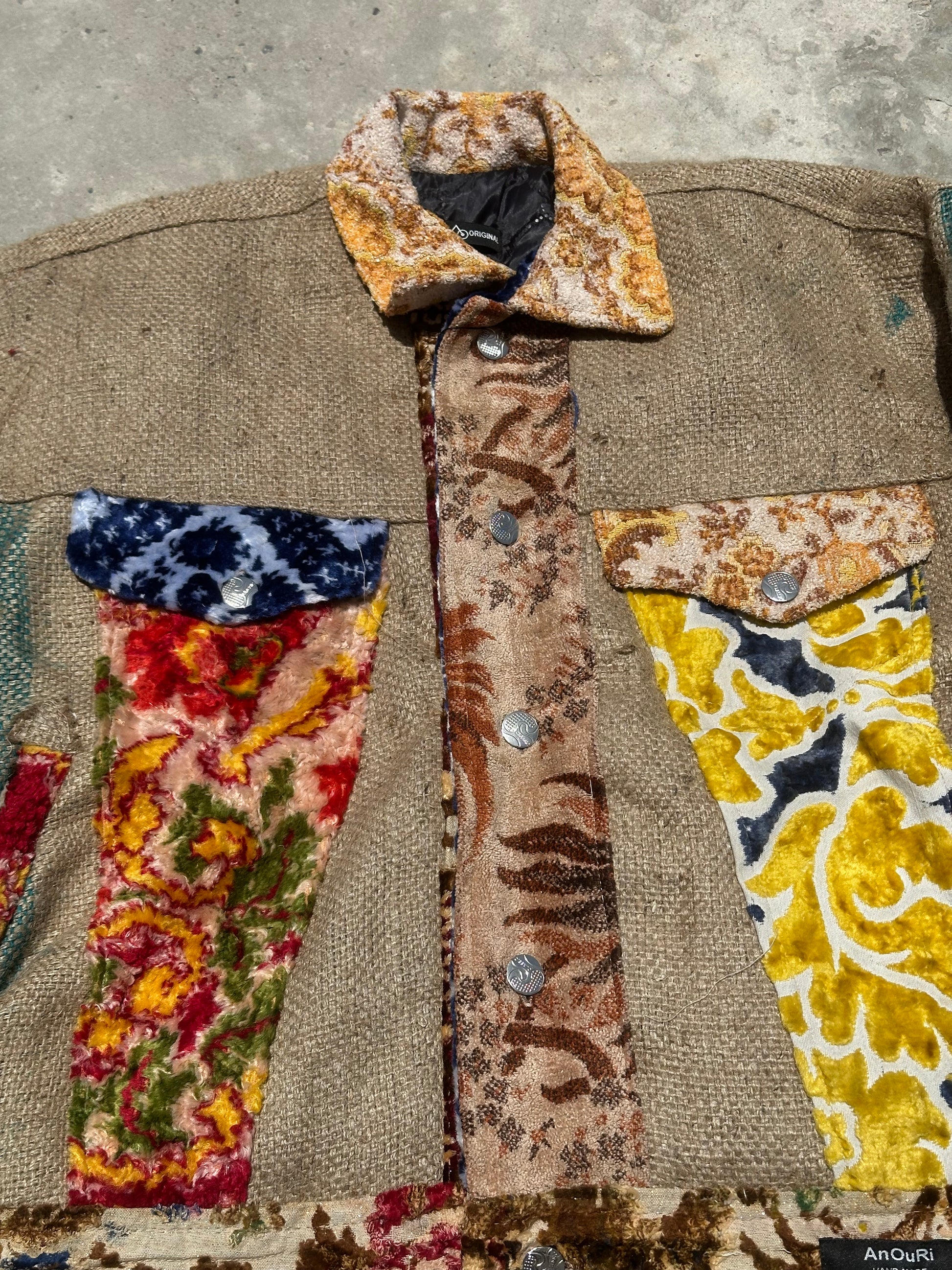 Moroccan hand made patchwork burlap Jacket UNISEX