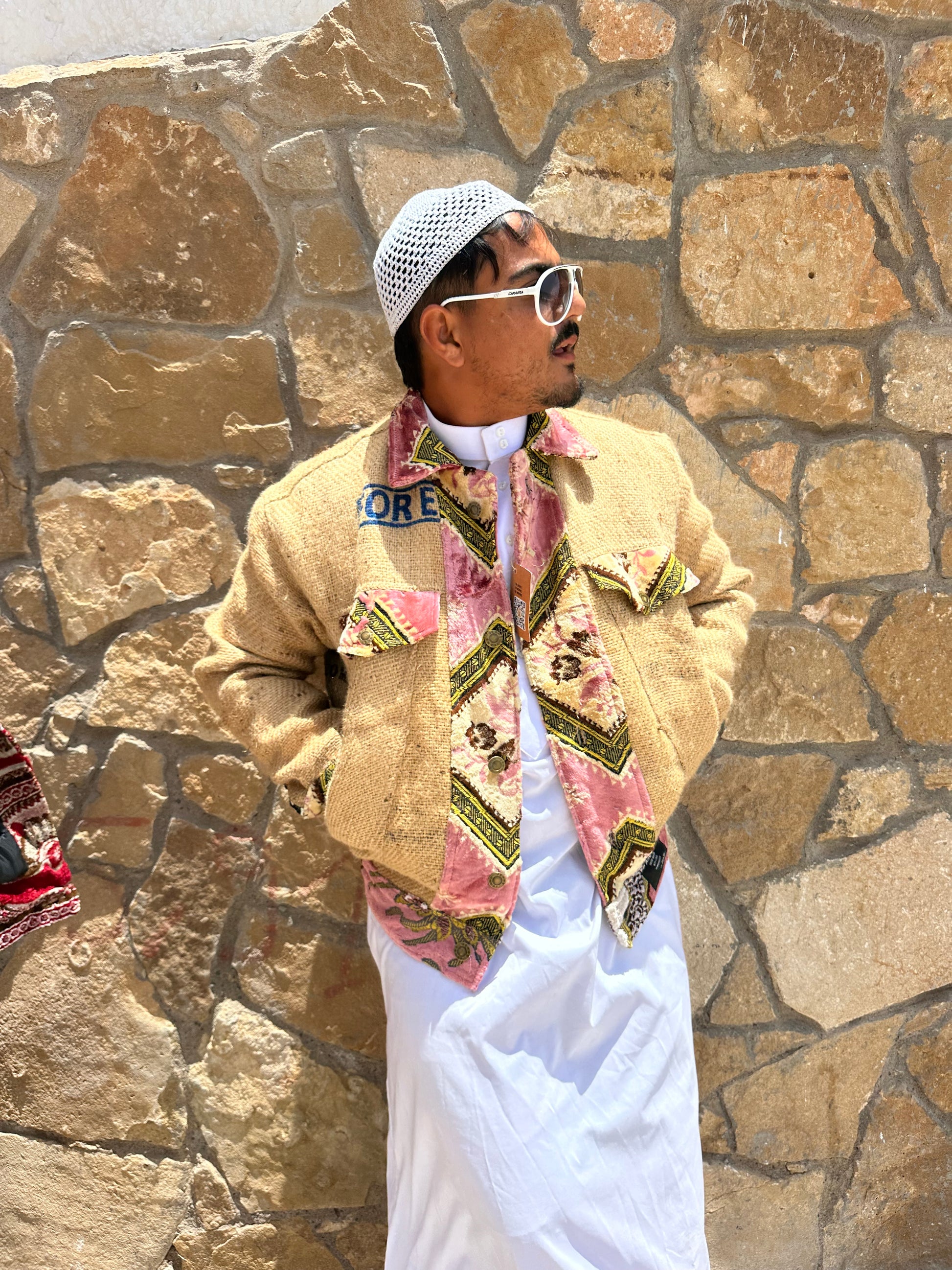Moroccan hand made Pink burlap Jacket UNISEX