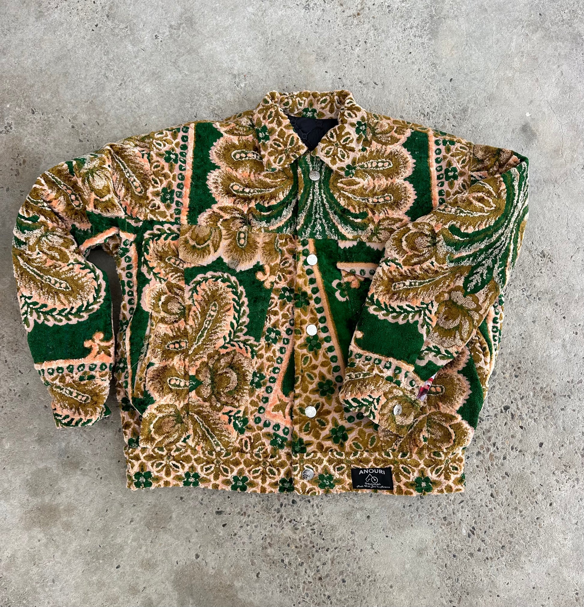 Moroccan hand made Green  with unique design carpet Jacket UNISEX