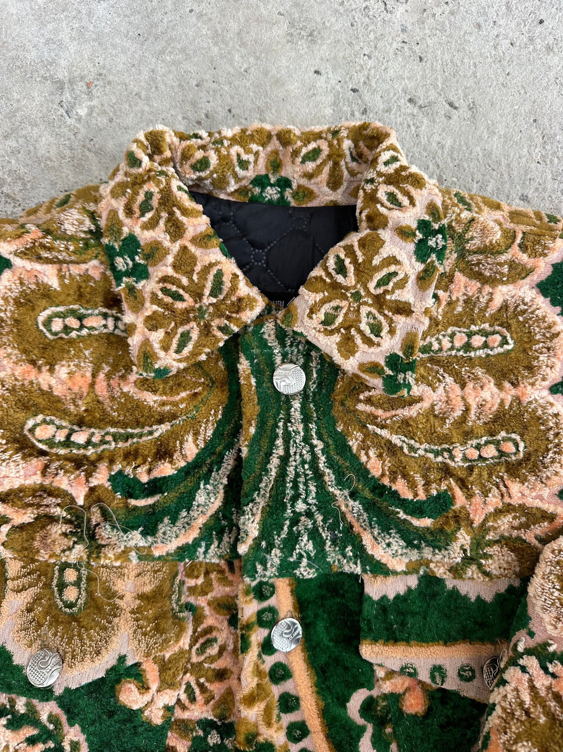 Moroccan hand made Green  with unique design carpet Jacket UNISEX