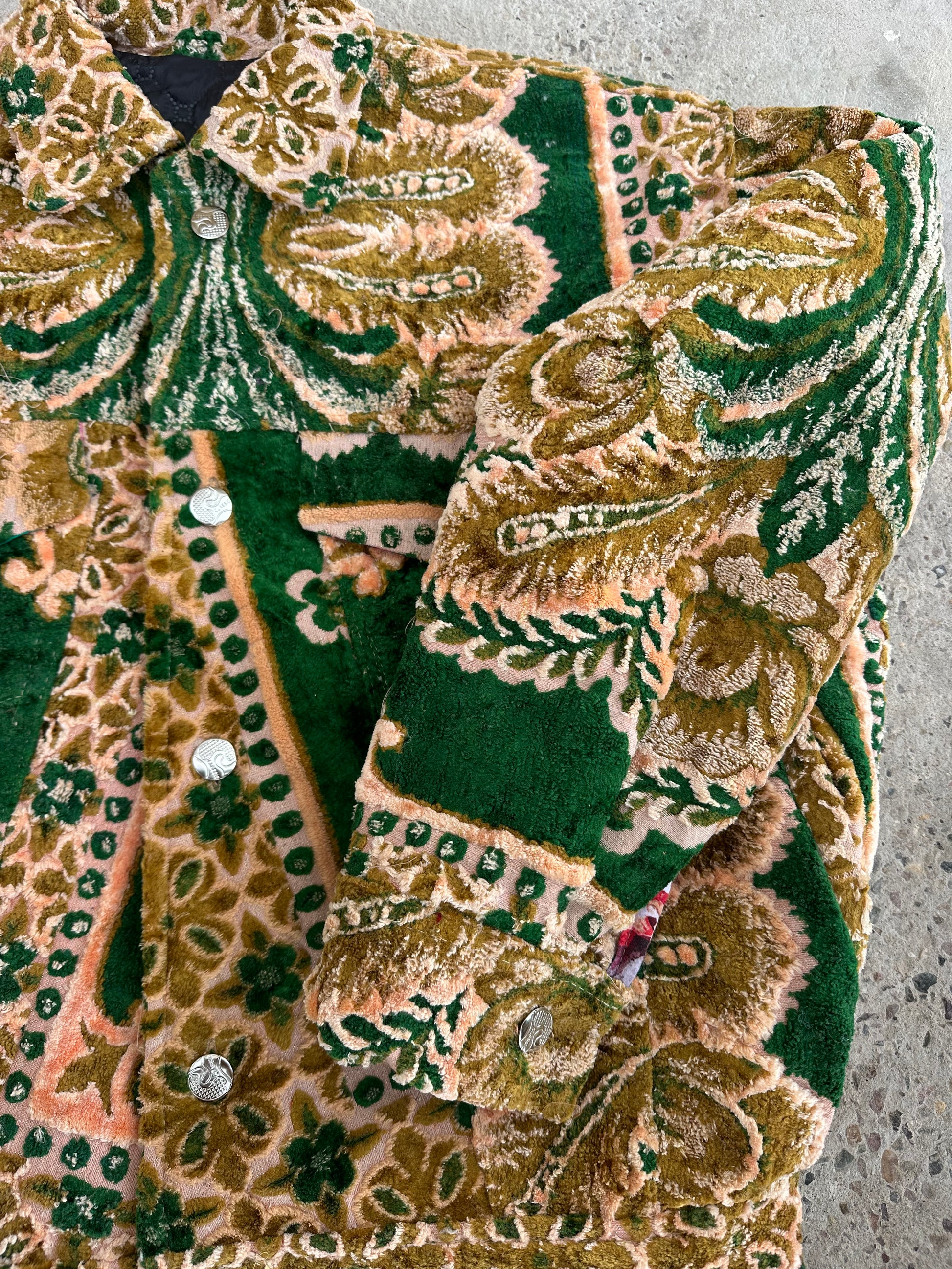Moroccan hand made Green  with unique design carpet Jacket UNISEX