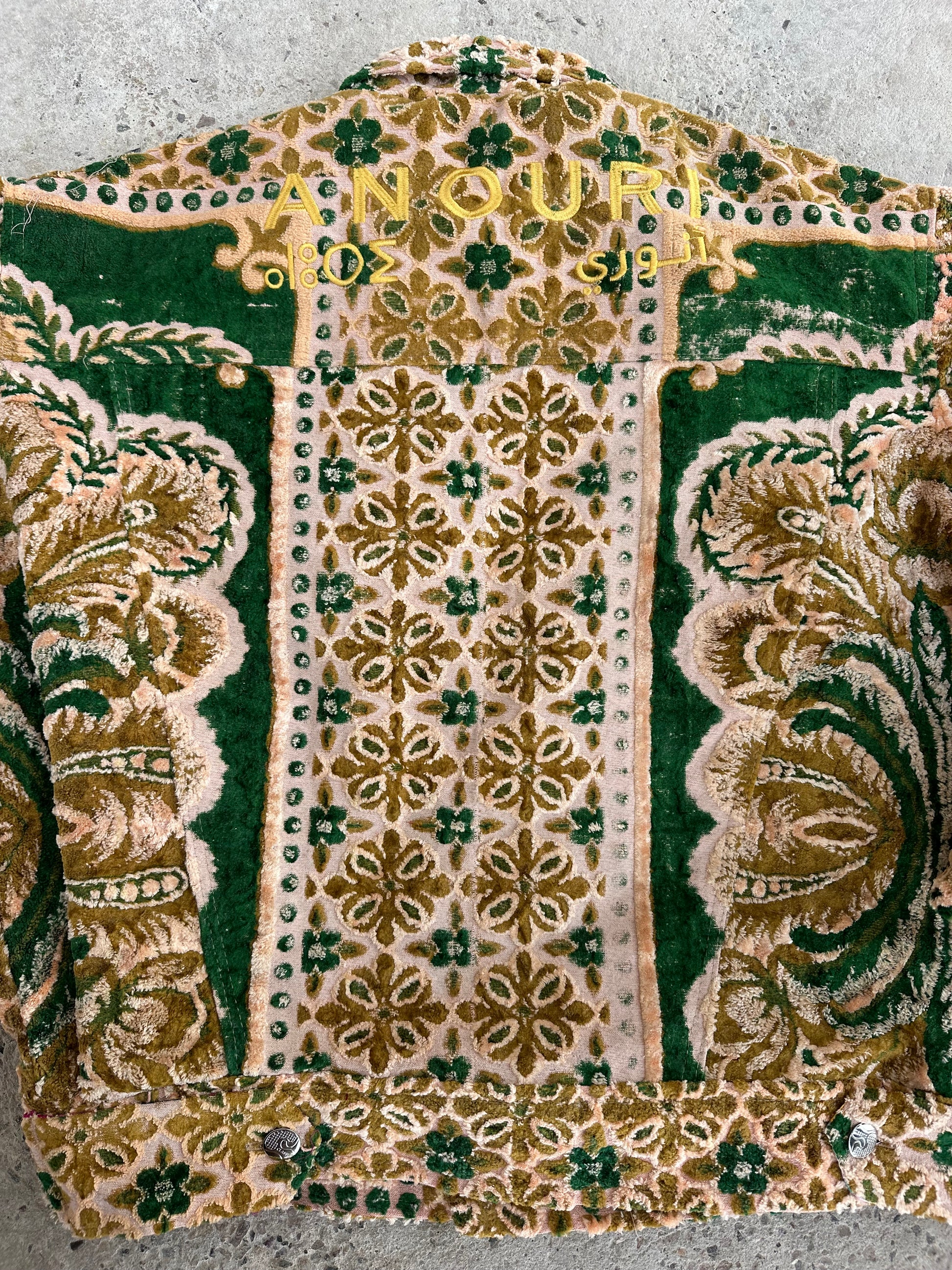 Moroccan hand made Green  with unique design carpet Jacket UNISEX