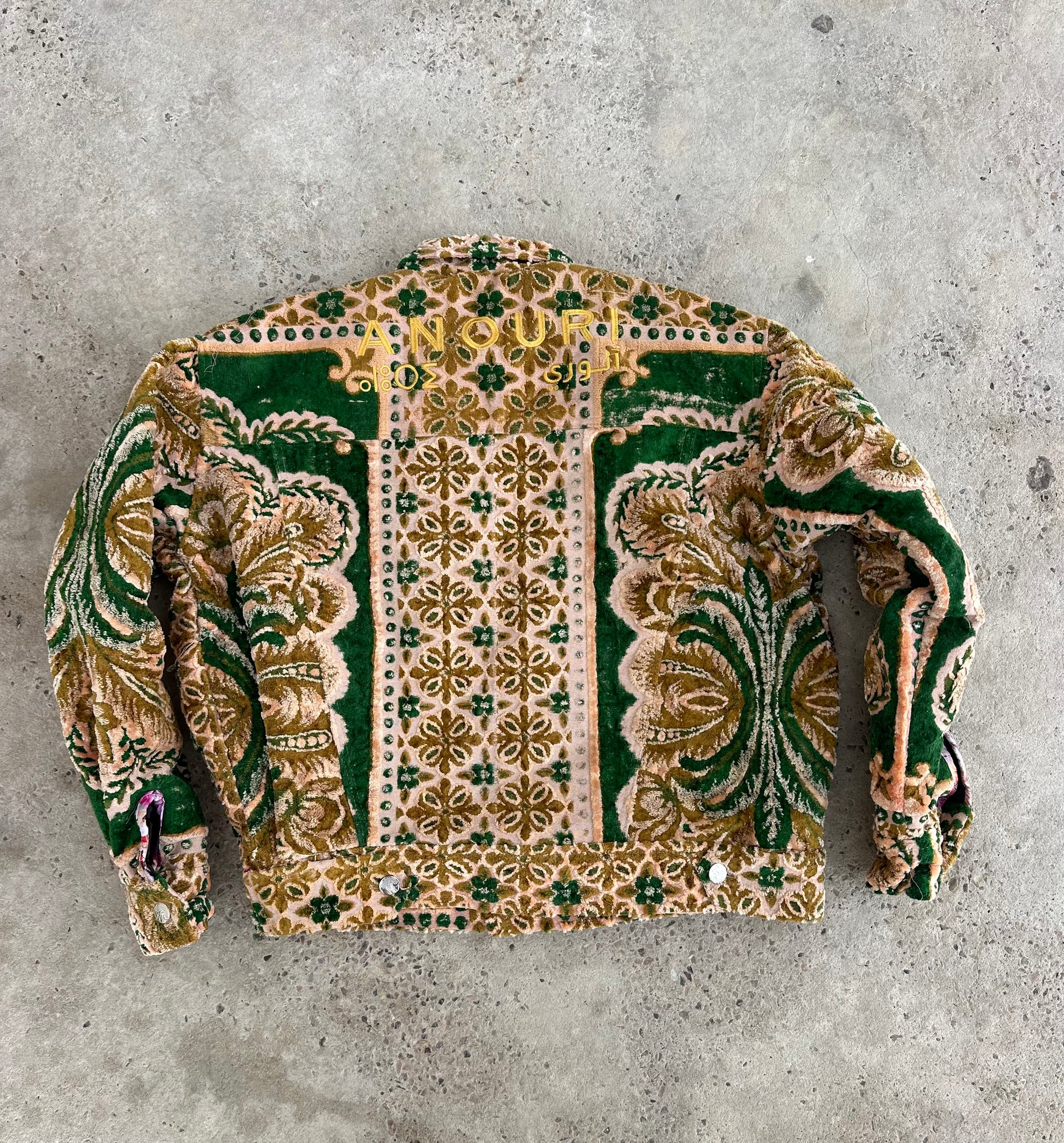 Moroccan hand made Green  with unique design carpet Jacket UNISEX