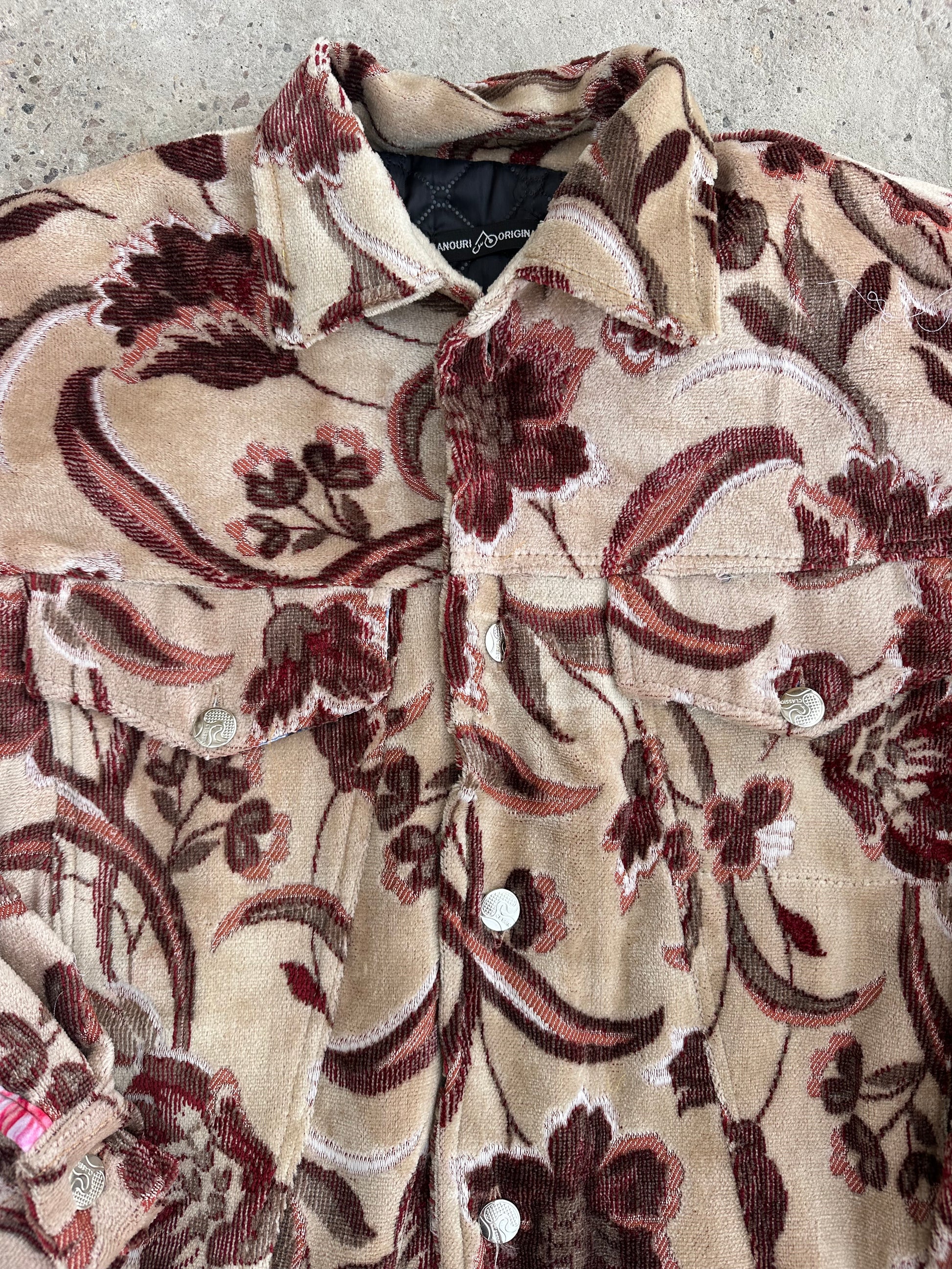 Moroccan hand made light Khaki and pink with unique design carpet Jacket UNISEX