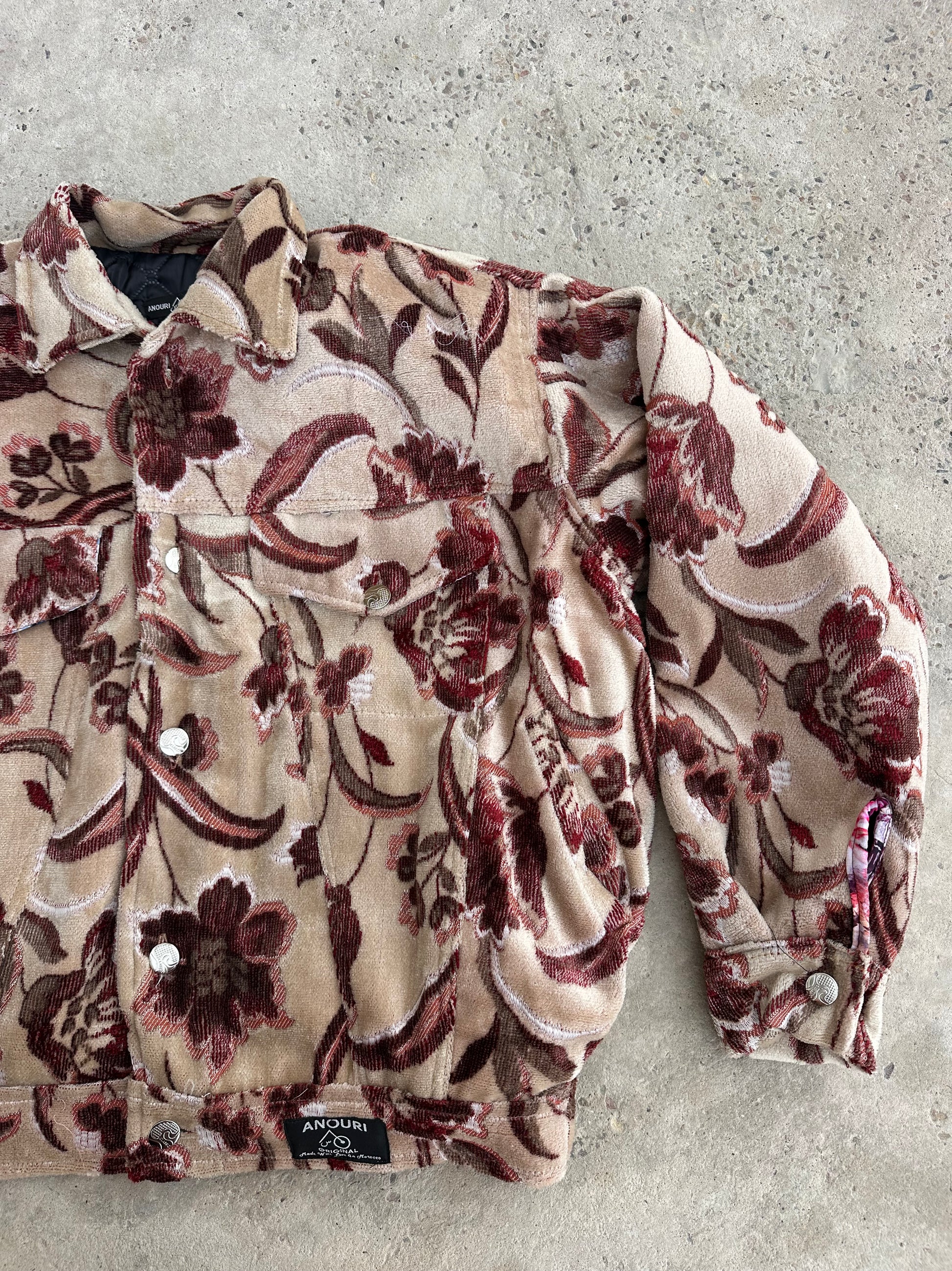 Moroccan hand made light Khaki and pink with unique design carpet Jacket UNISEX
