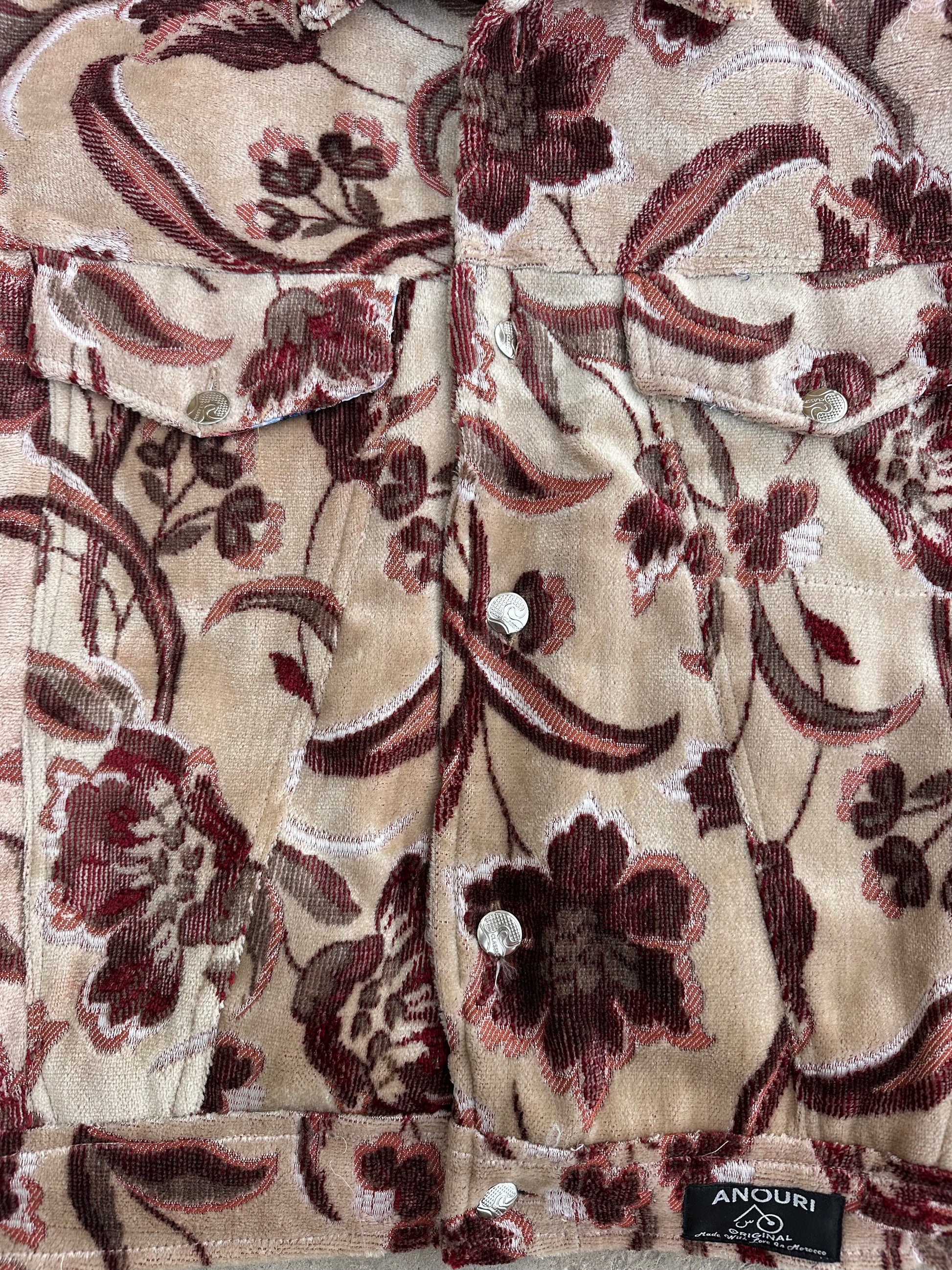 Moroccan hand made light Khaki and pink with unique design carpet Jacket UNISEX