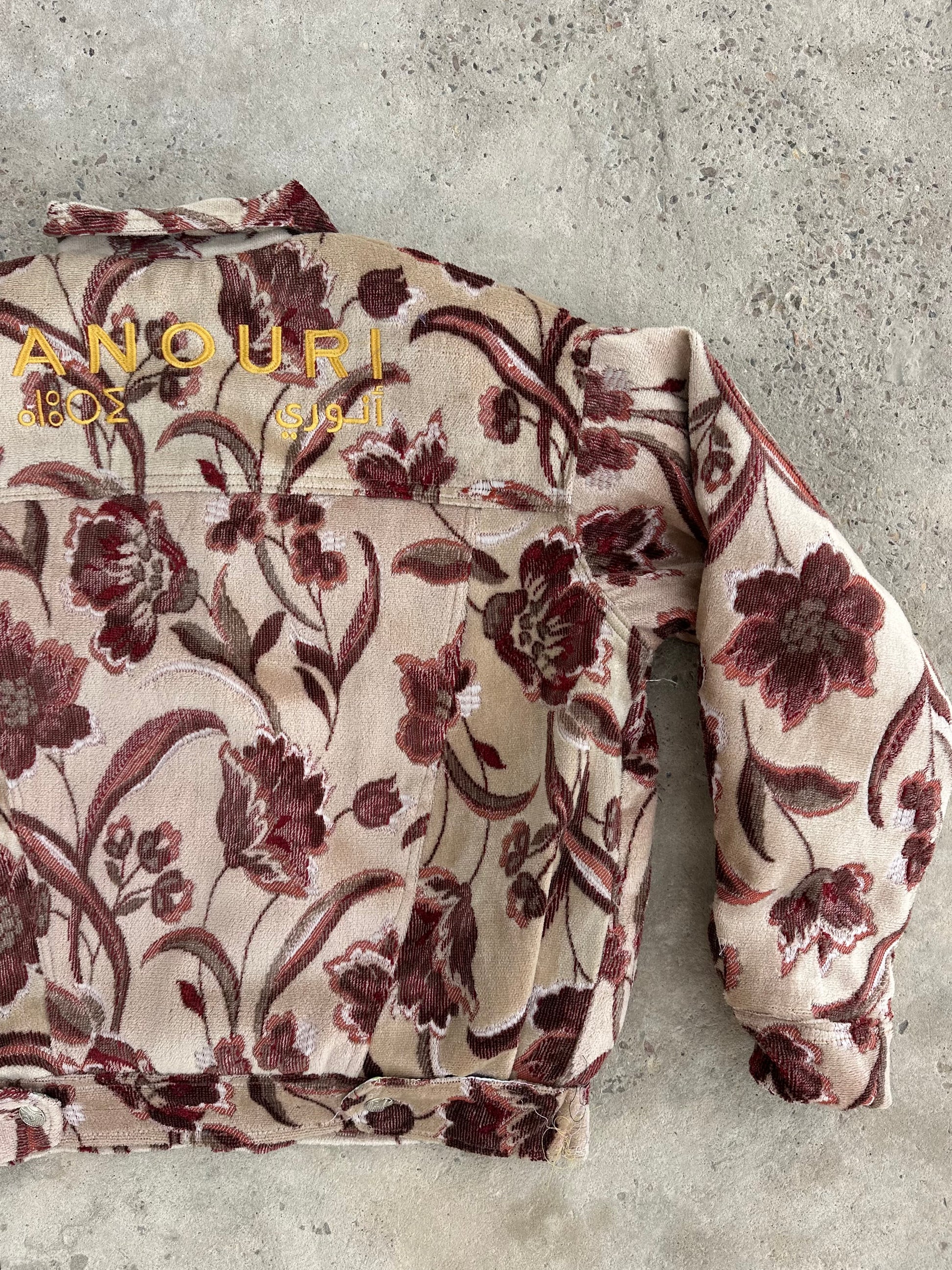 Moroccan hand made light Khaki and pink with unique design carpet Jacket UNISEX