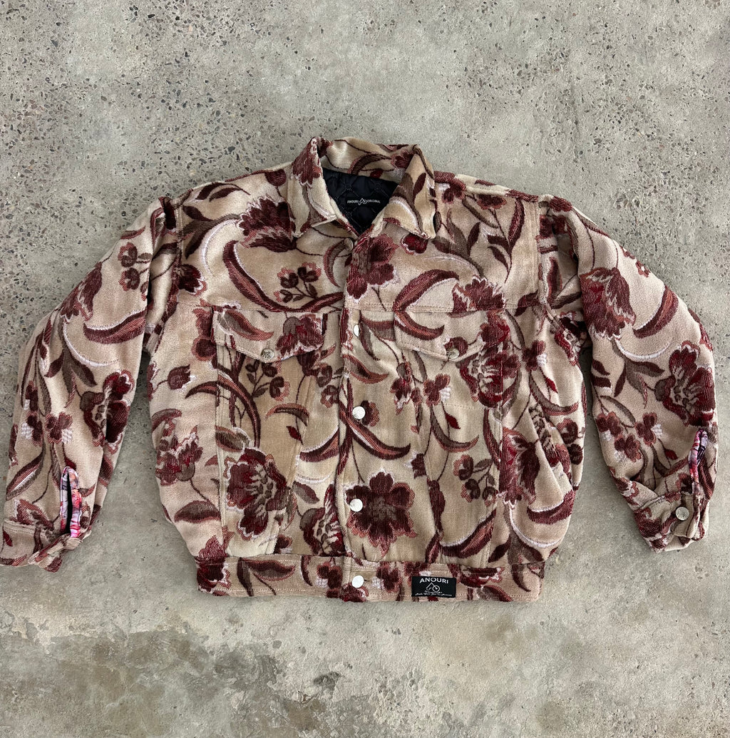 Moroccan hand made light Khaki and pink with unique design carpet Jacket UNISEX