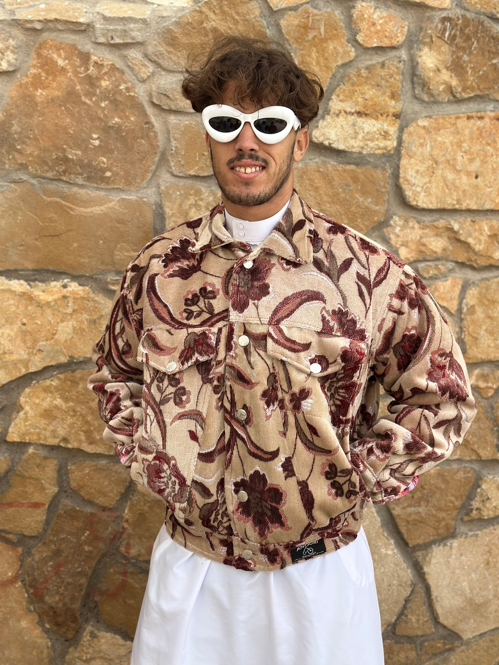 Moroccan hand made light Khaki and pink with unique design carpet Jacket UNISEX