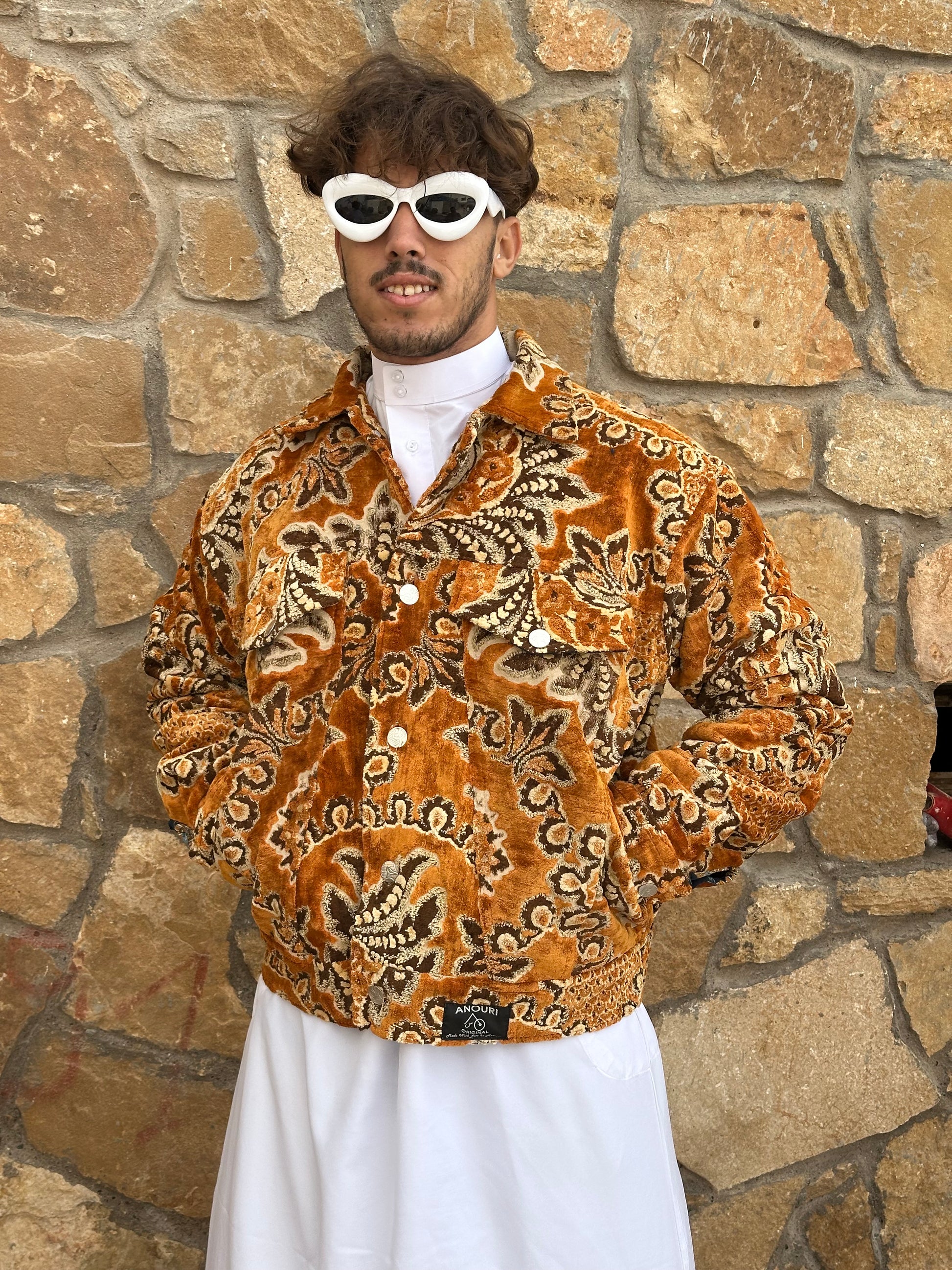 Moroccan hand made Orange carpet Jacket UNISEX