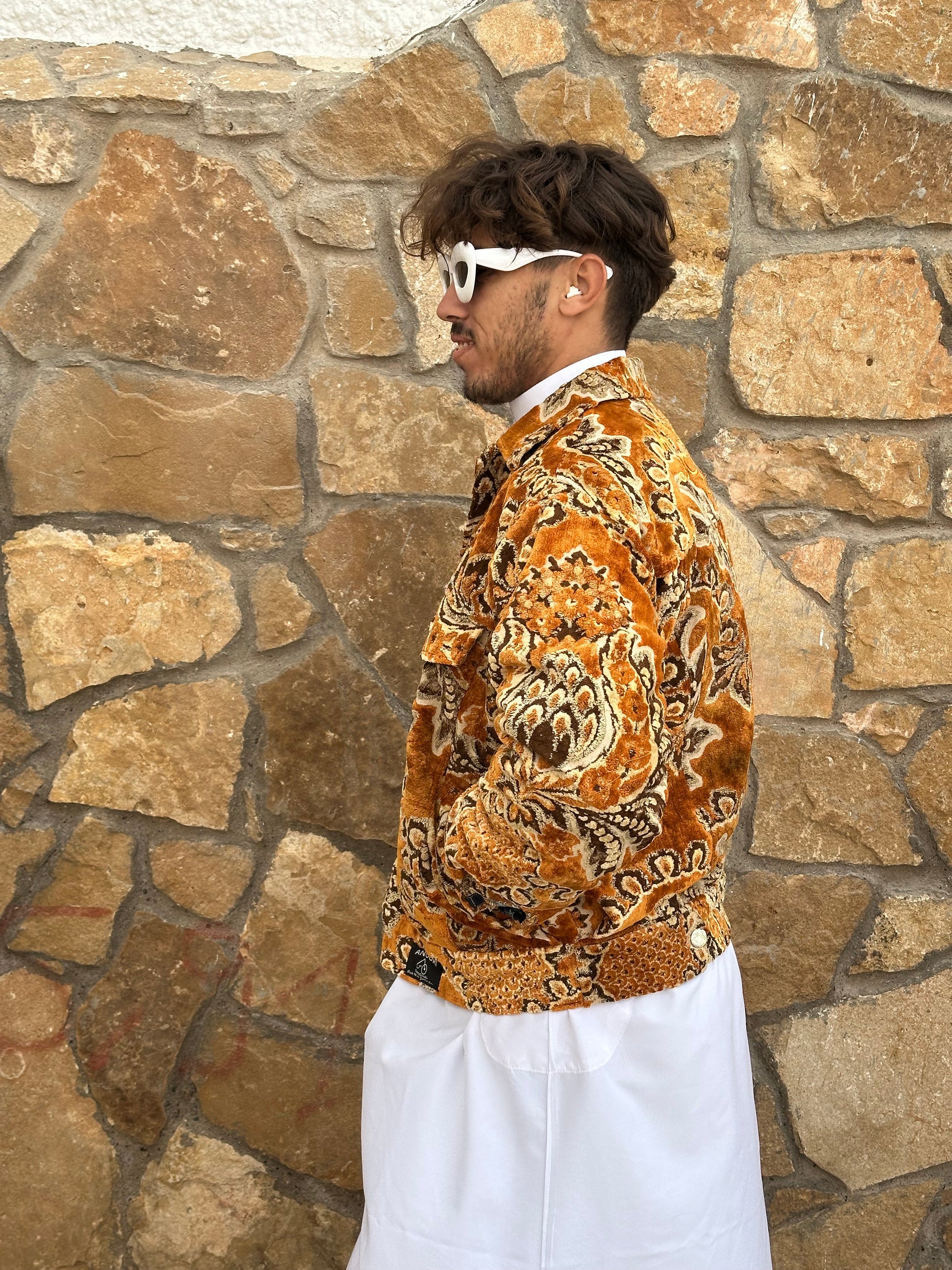 Moroccan hand made Orange carpet Jacket UNISEX