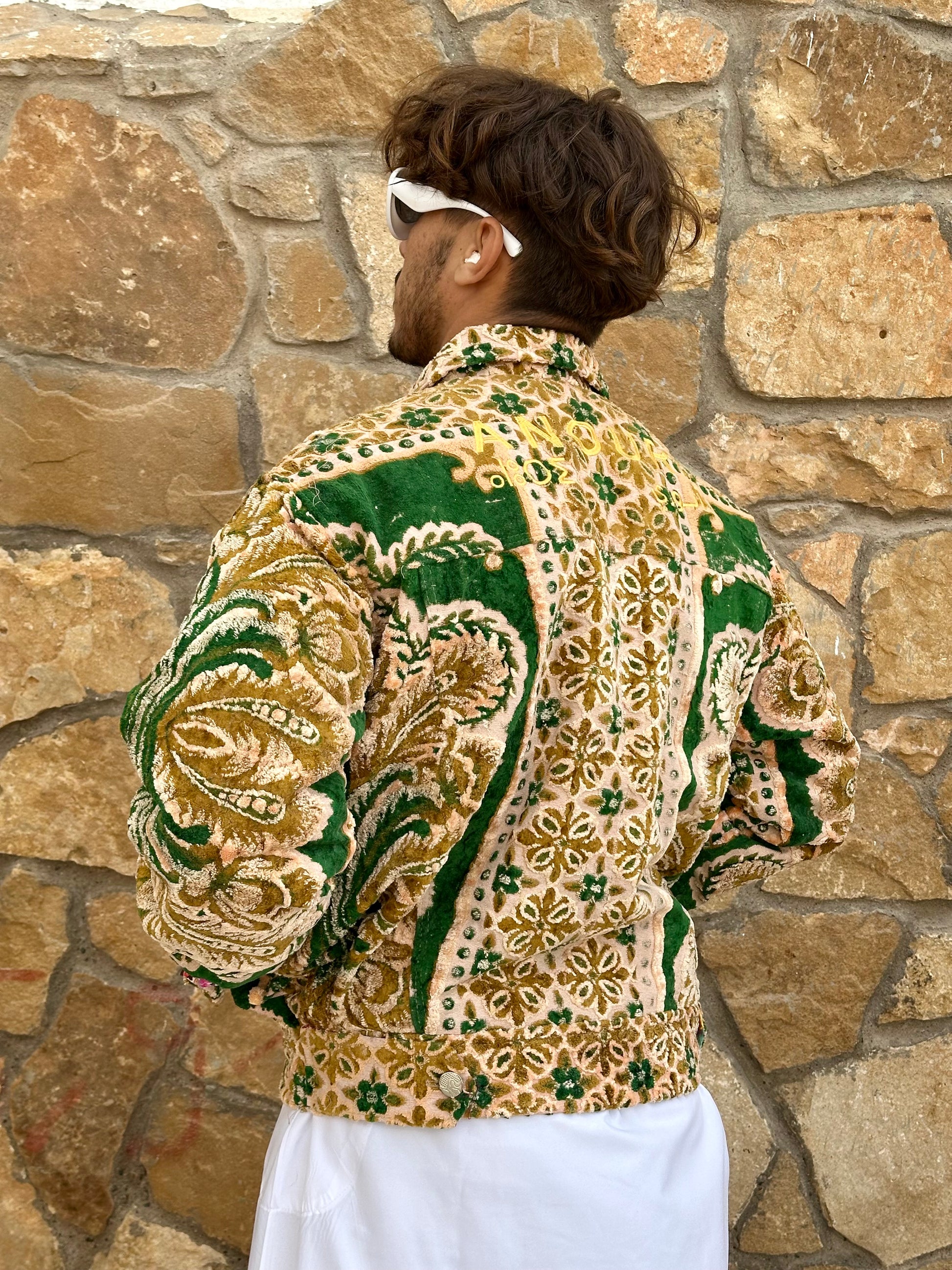 Moroccan hand made Green  with unique design carpet Jacket UNISEX