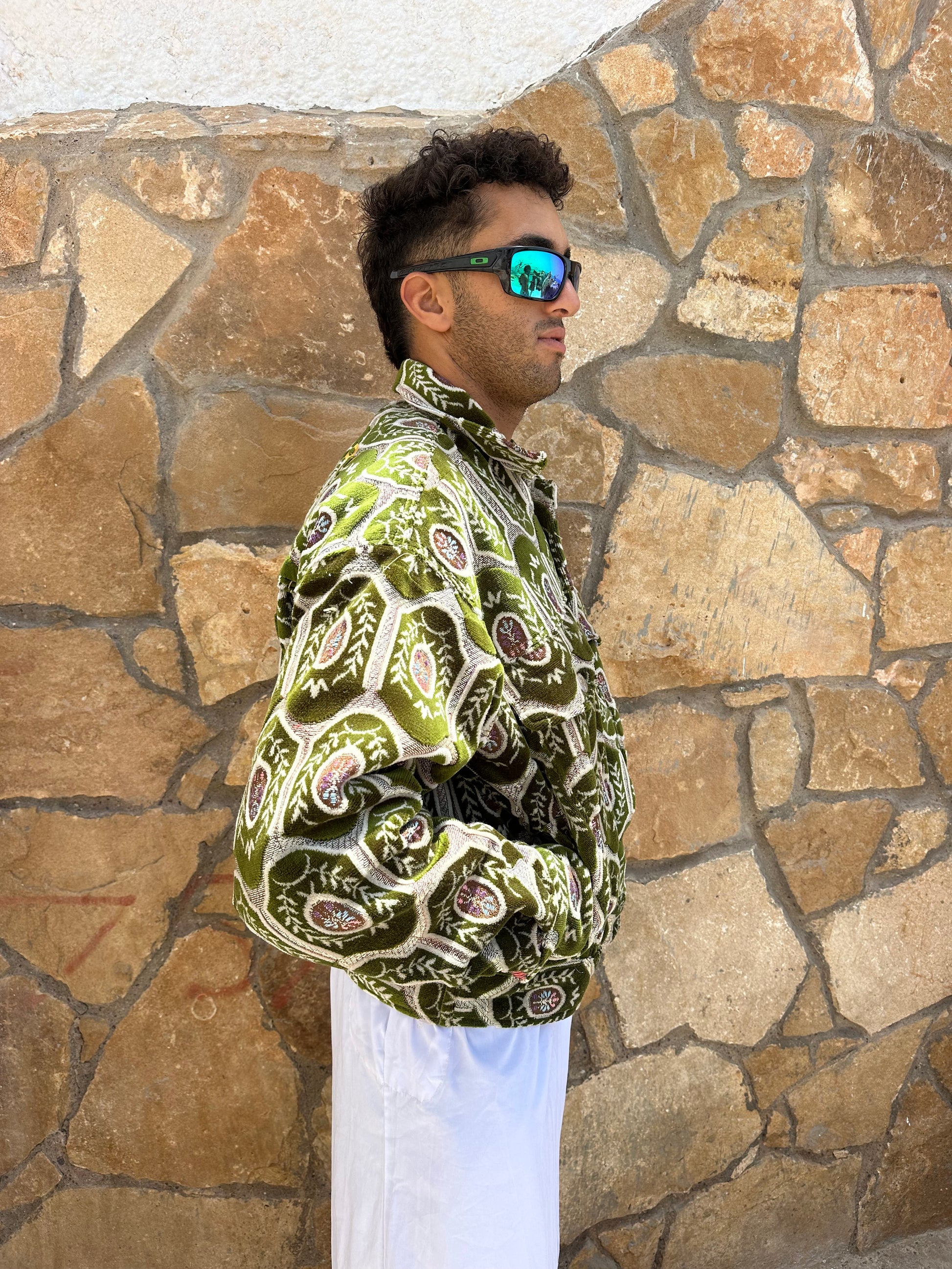 Moroccan hand made light Green  with unique design carpet Jacket UNISEX